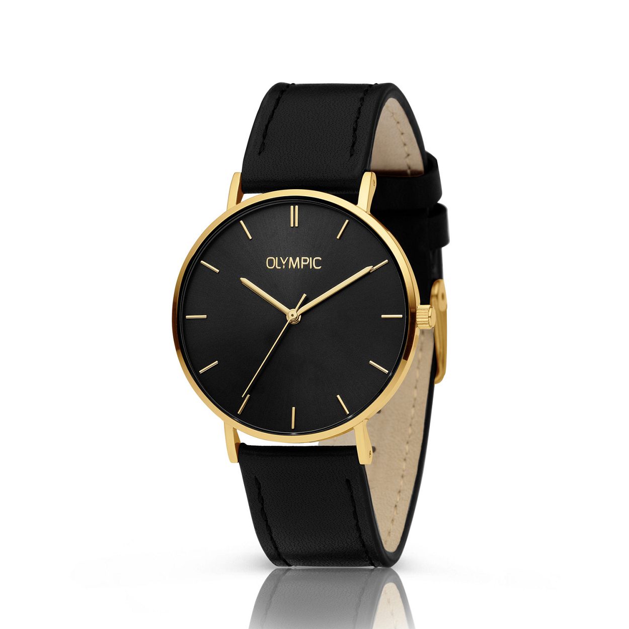 Olympic OL66DDL004 SLIMLINE - Horloge - Staal - Goudkleurig - 36mm
Dit unieke Olympic horloge met artikelnummer OL66DDL004 is een klassiek dameshorloge. De goudkleurige stalen kast heeft een zwarte wijzerplaat met goudkleurig streepjes als tijds aanduiding. Aan het horloge zit een zwarte leren band met een goudkleurige gesp. Het horloge heeft een mineraalglas een afmeting van 36mm en is 5 ATM.

Waterdichtheid 5 ATM
Dit horloge is bestand tegen water bij het zwemmen en douchen. Dit horloge is niet bestand tegen (grote) waterdruk dus je kunt er niet mee duiken.

Het merk
Een mooi horloge hoeft niet duur te zijn! Het Nederlandse horlogemerk Olympic levert stoere chronografen slimline series digitale uurwerken en elegante dameshorloges. De prijs-kwaliteitverhouding staat bij Olympic hoog in het vaandel met prijzen die uiteenlopen van � 3495 tot en met � 13900.

100% Nederlands ontwerp waterdicht en standaard 3 jaar fabrieksgarantie.

Specificaties
- Goudkleurige horlogekast
- Zwarte wijzerplaat
- Zwarte leren band
- 5 ATM (Regen- & spatwaterdicht)
- Standaard 3 jaar fabrieksgarantie
- Mineraalglas                                    