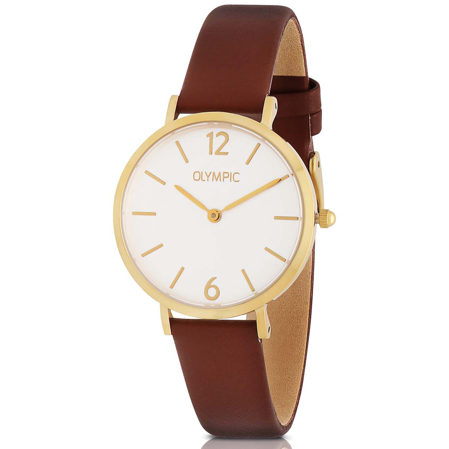 Olympic OL66DDL005 SANNE Horloge - Double - Leer - Bruin - 32mm 
Dit unieke Olympic horloge met artikelnummer: OL66DDL005 is een stijlvol dameshorloge. De goudkleurige stalen kast heeft een gladde bezel en een witte wijzerplaat. De uursaanduiding is verfijnd door de strakke wijzers en streepjes en de arabische 12 en 6 cijfers. Dit geeft het horloge een chique uiterlijk. Aan de stalen kast zit een bruine lerenband met een gespsluiting. Het horloge heeft een mineraalglas, een doorsnede van 32mm en is 3ATM.

Waterdichtheid 10ATM
Dit horloge is bestand tegen water bij het zwemmen en douchen. Dit horloge is niet bestand tegen (grote) waterdruk dus je kunt er niet mee duiken.
Waterdichtheid  5ATM
Dit horloge is regen en spatwaterdicht. Niet geschikt om mee te zwemmen en douchen.
Waterdichtheid 3ATM
Dit horloge is spatwaterdicht. Niet geschikt om mee te zwemmen en douchen.

Het merk:
Een mooi horloge hoeft niet duur te zijn! Het Nederlandse horlogemerk Olympic levert stoere chronografen, slimline series, digitale uurwerken en elegante dameshorloges. De prijs-kwaliteitverhouding staat bij Olympic hoog in het vaandel met prijzen die uiteenlopen van € 34,95 tot en met € 159,00.

100% Nederlands ontwerp, waterdicht en standaard 3 jaar fabrieksgarantie.

Specificaties:
- Ronde kast 32mm
- Stalen horlogekast
- Witte wijzerplaat
- Bruine lerenband
- 3ATM 
- Standaard 3 jaar fabrieksgarantie
- Mineraalglas