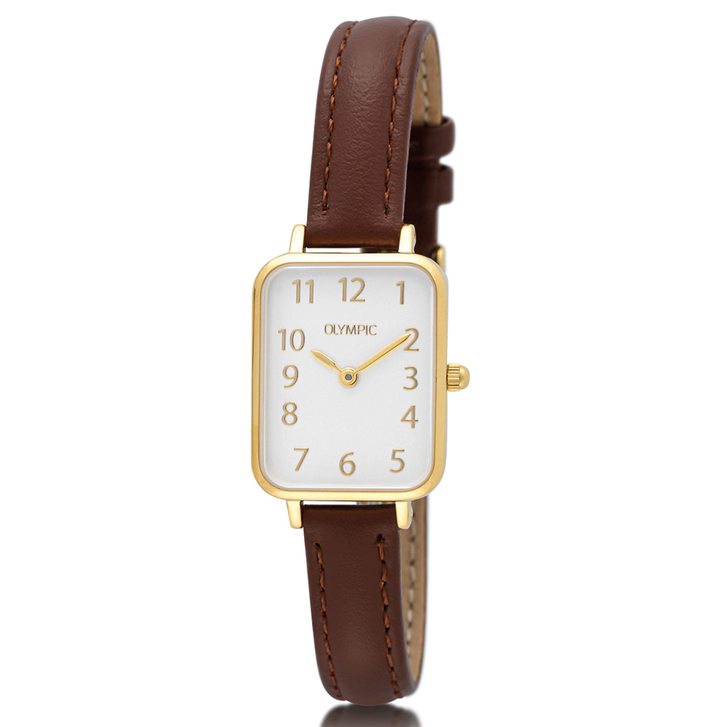 Olympic OL66DDL008 TILLY Horloge - Double - Leer - Arabisch - 20x26mm 
Dit unieke Olympic horloge met artikelnummer: OL66DL008 is een stijlvol dameshorloge. De goudkleurige rechthoekige stalen kast heeft een gladde bezel en een zilverwitte wijzerplaat. De uursaanduiding is verfijnd door de strakke wijzers en de arabische cijfers. Dit geeft het horloge een chique uiterlijk. Aan de stalen kast zit een fijne bruine lerenband met een gespsluiting. Het horloge heeft een mineraalglas, een afmeting van 20x26mm en is 3ATM.

Waterdichtheid 10ATM
Dit horloge is bestand tegen water bij het zwemmen en douchen. Dit horloge is niet bestand tegen (grote) waterdruk dus je kunt er niet mee duiken.
Waterdichtheid  5ATM
Dit horloge is regen en spatwaterdicht. Niet geschikt om mee te zwemmen en douchen.
Waterdichtheid 3ATM
Dit horloge is spatwaterdicht. Niet geschikt om mee te zwemmen en douchen.

Het merk:
Een mooi horloge hoeft niet duur te zijn! Het Nederlandse horlogemerk Olympic levert stoere chronografen, slimline series, digitale uurwerken en elegante dameshorloges. De prijs-kwaliteitverhouding staat bij Olympic hoog in het vaandel met prijzen die uiteenlopen van € 34,95 tot en met € 159,00.

100% Nederlands ontwerp, waterdicht en standaard 3 jaar fabrieksgarantie.

Specificaties:
- Rechthoekige kast 20x26mm
- Stalen horlogekast
- Zilverwitte wijzerplaat
- Bruine lerenband
- 3ATM 
- Standaard 3 jaar fabrieksgarantie
- Mineraalglas