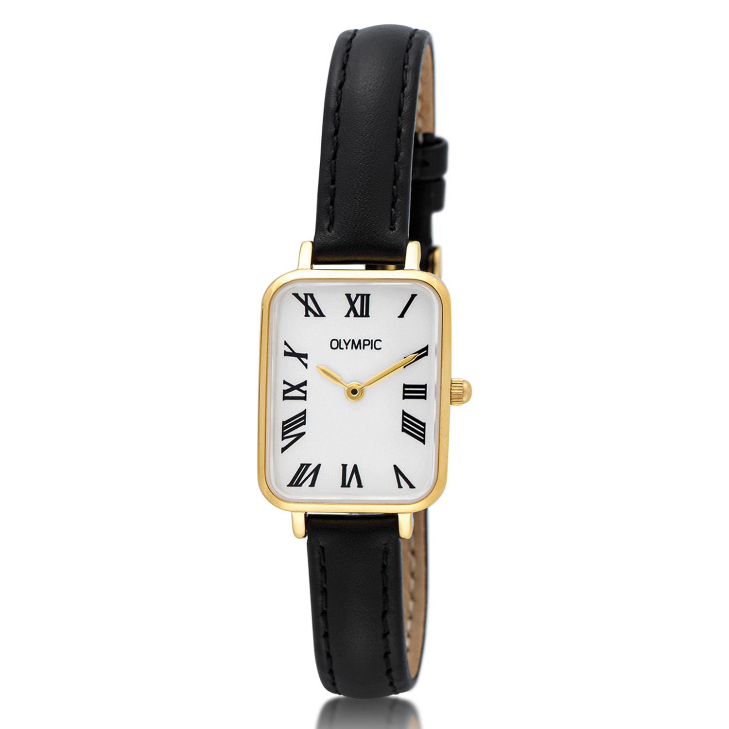 Olympic OL66DDL009 TILLY Horloge - Double - Leer - Romeins - 20x26mm 
Dit unieke Olympic horloge met artikelnummer: OL66DDL009 is een stijlvol dameshorloge. De goudkleurige rechthoekige stalen kast heeft een gladde bezel en een zilverwitte wijzerplaat. De uursaanduiding is verfijnd door de strakke wijzers en de romeinse cijfers. Dit geeft het horloge een chique uiterlijk. Aan de stalen kast zit een fijne zwarte lerenband met een gespsluiting. Het horloge heeft een mineraalglas, een afmeting van 20x26mm en is 3ATM.

Waterdichtheid 10ATM
Dit horloge is bestand tegen water bij het zwemmen en douchen. Dit horloge is niet bestand tegen (grote) waterdruk dus je kunt er niet mee duiken.
Waterdichtheid  5ATM
Dit horloge is regen en spatwaterdicht. Niet geschikt om mee te zwemmen en douchen.
Waterdichtheid 3ATM
Dit horloge is spatwaterdicht. Niet geschikt om mee te zwemmen en douchen.

Het merk:
Een mooi horloge hoeft niet duur te zijn! Het Nederlandse horlogemerk Olympic levert stoere chronografen, slimline series, digitale uurwerken en elegante dameshorloges. De prijs-kwaliteitverhouding staat bij Olympic hoog in het vaandel met prijzen die uiteenlopen van € 34,95 tot en met € 159,00.

100% Nederlands ontwerp, waterdicht en standaard 3 jaar fabrieksgarantie.

Specificaties:
- Rechthoekige kast 20x26mm
- Stalen horlogekast
- Zilverwitte wijzerplaat
- Zwarte lerenband
- 3ATM 
- Standaard 3 jaar fabrieksgarantie
- Mineraalglas