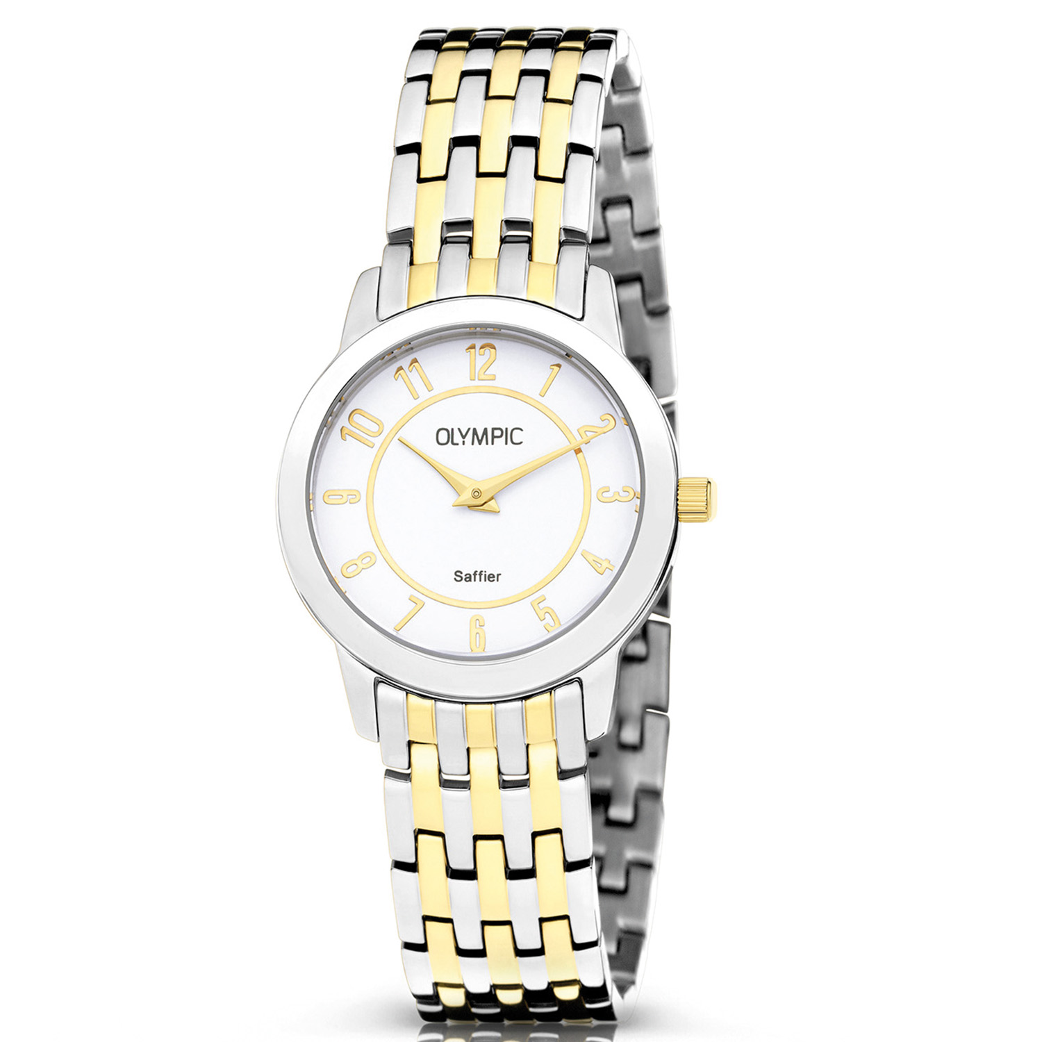 Olympic OL66DSS021B FLEUR Horloge - Staal -Bicolor - Bracelet - Arabisch - 32mm 
Dit unieke Olympic horloge met artikelnummer: OL66DSS021B is een stijlvol klassiek dameshorloge. De stalen kast heeft een gladde bezel en een witte wijzerplaat. De uursaanduiding is opvallend door de sierlijke goudkleurige wijzers en cijfers in het arabisch. Dit geeft het horloge een chique uiterlijk. Aan de stalen kast zit een fijne bicolor schakelband met een druksluiting. Het horloge heeft een mineraalglas, een doorsnee van 32mm en is 3ATM.

Waterdichtheid 10ATM
Dit horloge is bestand tegen water bij het zwemmen en douchen. Dit horloge is niet bestand tegen (grote) waterdruk dus je kunt er niet mee duiken.
Waterdichtheid 3ATM
Dit horloge is spatwaterdicht. Niet geschikt om mee te zwemmen en douchen.

Het merk:
Een mooi horloge hoeft niet duur te zijn! Het Nederlandse horlogemerk Olympic levert stoere chronografen, slimline series, digitale uurwerken en elegante dameshorloges. De prijs-kwaliteitverhouding staat bij Olympic hoog in het vaandel met prijzen die uiteenlopen van € 34,95 tot en met € 159,00.

100% Nederlands ontwerp, waterdicht en standaard 3 jaar fabrieksgarantie.

Specificaties:
- Ronde kast Ø 32mm
- Stalen horlogekast
- Witte wijzerplaat
- Bicolor stalen schakelband
- 3ATM 
- Standaard 3 jaar fabrieksgarantie
- Mineraalglas