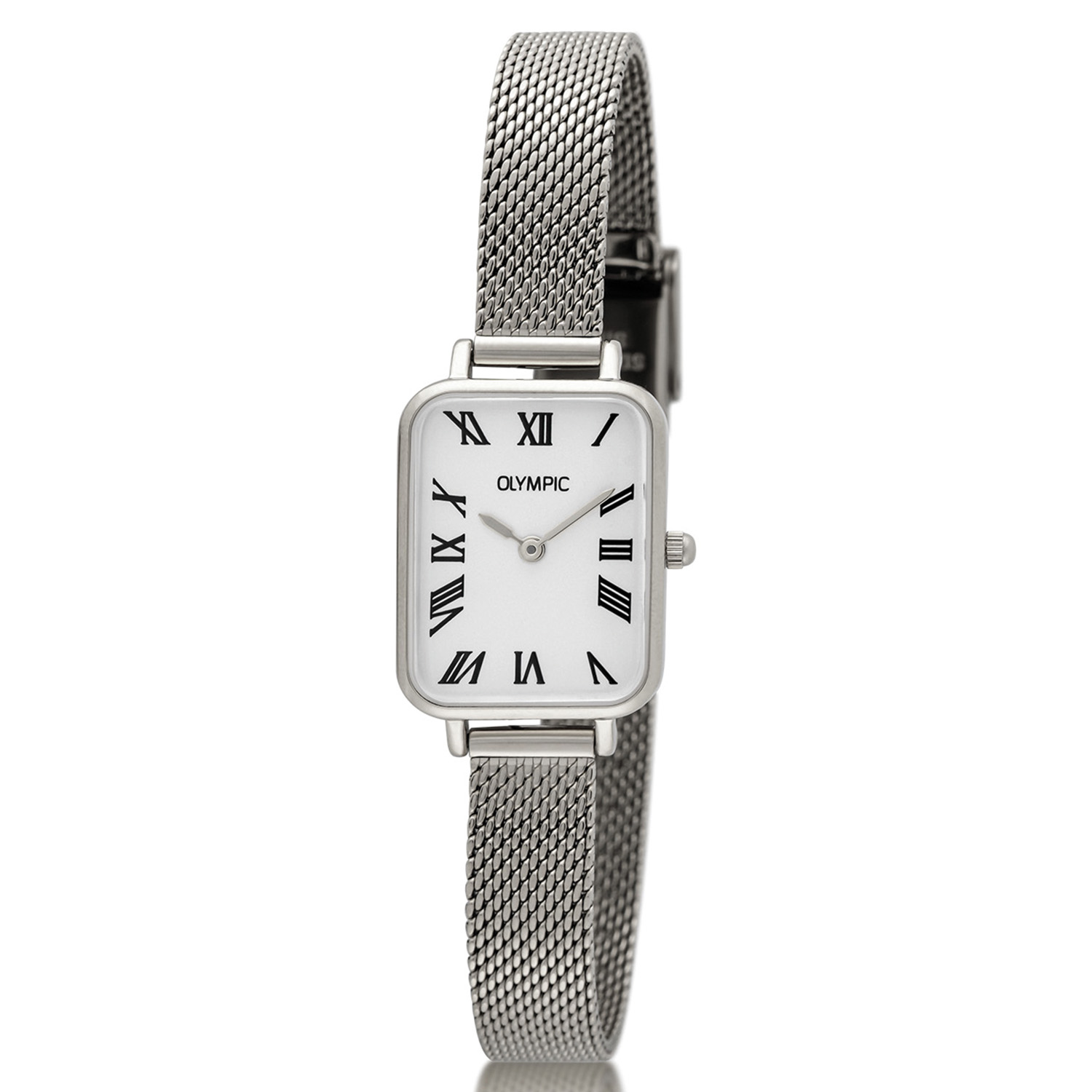 Olympic horloge Tilly zilver OL66DSS024
Dit unieke Olympic horloge met artikelnummer: OL66DSS024 is een stijlvol dameshorloge. De zilvetrkleurige rechthoekige stalen kast heeft een gladde bezel en een witte wijzerplaat. De uursaanduiding is verfijnd door de strakke wijzers en de romeinse cijfers. Dit geeft het horloge een chique uiterlijk. Aan de stalen kast zit een fijne zilverkleurige milanese band met een druksluiting. Het horloge heeft een mineraalglas, een afmeting van 20x26mm en is 3ATM.

Is de OL66DSS024 waterdicht?
Dit horloge is spatwaterdicht. Niet geschikt om mee te zwemmen en douchen.

Verpakking & garantie
De horloges worden geleverd in een verpakking met kussentje. Bijgevoegd vind je een garantieboekje. Daarnaast zit op alle horloges van Olympic standaard drie jaar fabrieksgarantie.

Over Olympic
Een mooi horloge hoeft niet duur te zijn! Het Nederlandse horlogemerk Olympic levert stoere chronografen, slimline series, digitale uurwerken en elegante dameshorloges. De prijs-kwaliteitverhouding staat bij Olympic hoog in het vaandel met prijzen die uiteenlopen van 34,95 tot en met 159,00.