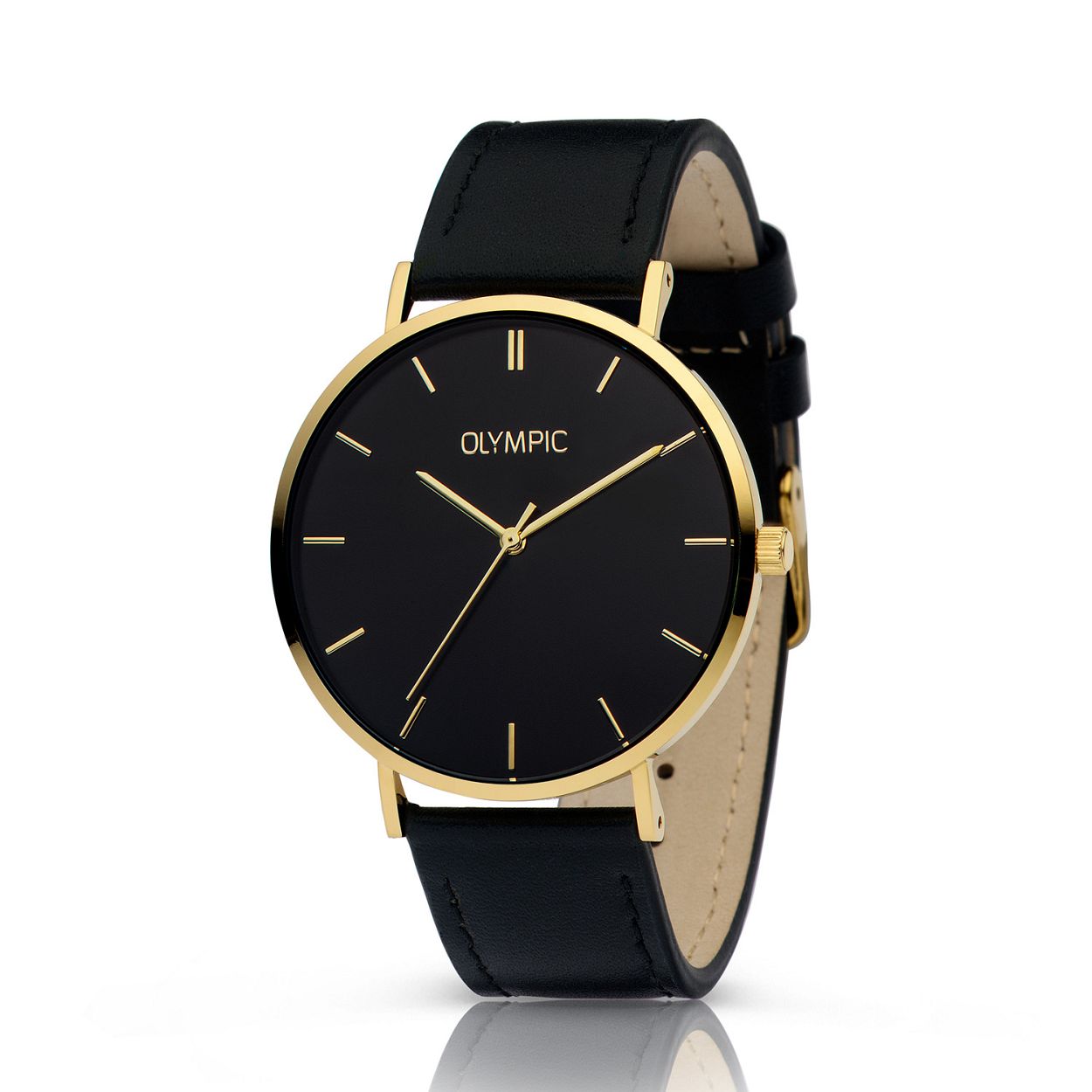 Olympic OL66HDL012 SAM Horloge - Double - Leer - Zwart - 42mm 
Dit unieke Olympic horloge met artikelnummer: OL66HDL012 is een stijlvol klassiek herenhorloge. De stalen goudkleurige kast heeft een gladde bezel en een zwarte wijzerplaat. De uursaanduiding is verfijnd door de strakke wijzers en de dunne streepjes op de uren. Dit geeft het horloge een chique uiterlijk. Aan de stalen kast zit een gladde zwarte lerenband met een gespsluiting. Het horloge heeft een mineraalglas, een doorsnee van 42mm en is 5ATM.

Waterdichtheid 10ATM
Dit horloge is bestand tegen water bij het zwemmen en douchen. Dit horloge is niet bestand tegen (grote) waterdruk dus je kunt er niet mee duiken.
Waterdichtheid  5ATM
Dit horloge is regen en spatwaterdicht. Niet geschikt om mee te zwemmen en douchen.
Waterdichtheid 3ATM
Dit horloge is spatwaterdicht. Niet geschikt om mee te zwemmen en douchen.

Het merk:
Een mooi horloge hoeft niet duur te zijn! Het Nederlandse horlogemerk Olympic levert stoere chronografen, slimline series, digitale uurwerken en elegante dameshorloges. De prijs-kwaliteitverhouding staat bij Olympic hoog in het vaandel met prijzen die uiteenlopen van € 34,95 tot en met € 159,00.

100% Nederlands ontwerp, waterdicht en standaard 3 jaar fabrieksgarantie.

Specificaties:
- Ronde kast Ø 42mm
- Goudkleurige stalen horlogekast
- Zwarte wijzerplaat
- Zwarte lerenband
- 5ATM 
- Standaard 3 jaar fabrieksgarantie
- Mineraalglas