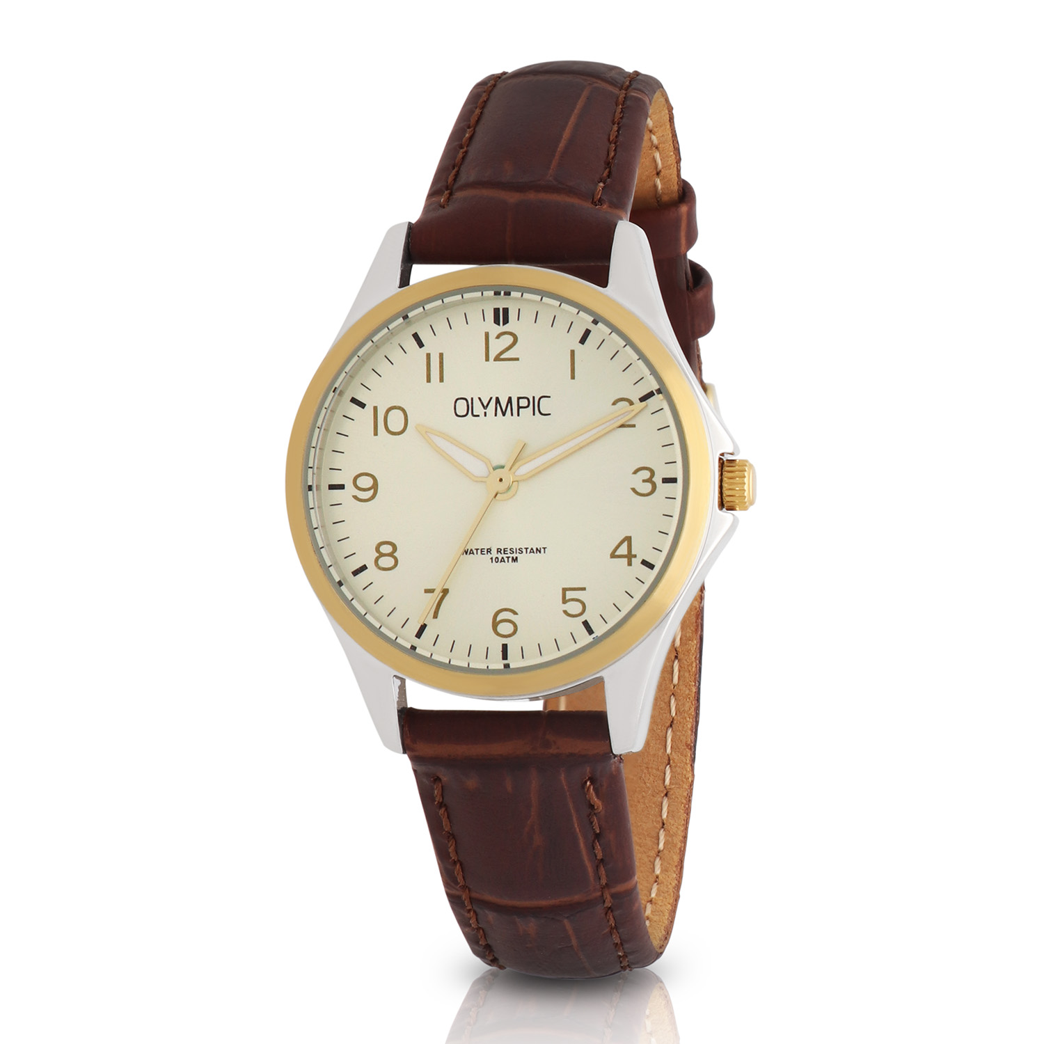 Olympic OL72DSL048B Robin Horloge Dames Leer 29mm 
Dit unieke Olympic horloge met artikelnummer: OL72DSL048B is een dames horloge met een classic uitstraling. De stalen kast heeft een gladde goudkleurige bezel en een zilverwitte wijzerplaat. De uursaanduiding is opvallend door de Arabische cijfers en de sierlijke wijzers. Dit geeft het horloge een chique uiterlijk. Aan de stalen kast zit een bruine leren band met een gespsluiting. Het horloge heeft een mineraalglas, een doorsnee van 29mm en is 10ATM.

Waterdichtheid 10ATM
Dit horloge is bestand tegen water bij het zwemmen en douchen. Dit horloge is niet bestand tegen (grote) waterdruk dus je kunt er niet mee duiken.

Het merk:
Een mooi horloge hoeft niet duur te zijn! Het Nederlandse horlogemerk Olympic levert stoere chronografen, slimline series, digitale uurwerken en elegante dameshorloges. De prijs-kwaliteitverhouding staat bij Olympic hoog in het vaandel met prijzen die uiteenlopen van € 34,95 tot en met € 159,00.

100% Nederlands ontwerp, waterdicht en standaard 3 jaar fabrieksgarantie.

Specificaties:
- Ronde kast Ø 29mm
- Stalen horlogekast
- Zilverwitte wijzerplaat
- Bruine leren band
- 10ATM 
- Standaard 3 jaar fabrieksgarantie
- Mineraalglas