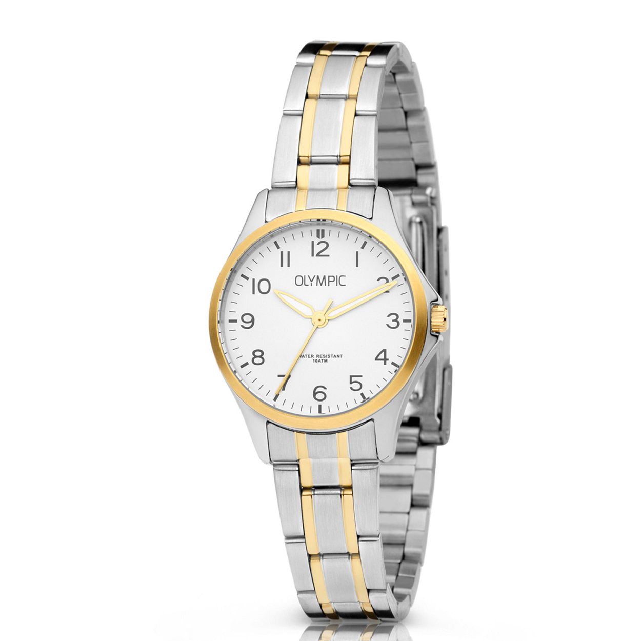 Olympic OL72DSS089B ROBIN - Horloge - Staal - Bi-color - 29mm
Dit unieke Olympic horloge met artikelnummer: OL72DSS089B is een sportief/klassiek dameshorloge. De zilverkleurige stalen kast heeft een goudkleurige bezel. Op de witte wijzerplaat is de uurs-aanduiding opvallend door de Arabische cijfers. Aan het horloge zit een bi-color stalen schakelband met vouwsluiting. Het horloge heeft een mineraalglas, een afmeting van 29mm en is 10 ATM.

Waterdichtheid 10 ATM
Dit horloge is bestand tegen water bij het zwemmen en douchen. Dit horloge is niet bestand tegen (grote) waterdruk dus je kunt er niet mee duiken.

Het merk:
Een mooi horloge hoeft niet duur te zijn! Het Nederlandse horlogemerk Olympic levert stoere chronografen, slimline series, digitale uurwerken en elegante dameshorloges. De prijs-kwaliteitverhouding staat bij Olympic hoog in het vaandel met prijzen die uiteenlopen van € 34,95 tot en met € 139,00.

100% Nederlands ontwerp, waterdicht en standaard 3 jaar fabrieksgarantie.

Specificaties:
- Zilverkleurige horlogekast
- Witte wijzerplaat
- Bi-color schakelband
- 10 ATM (Regen- & spatwaterdicht)
- Standaard 3 jaar fabrieksgarantie
- Mineraalglas