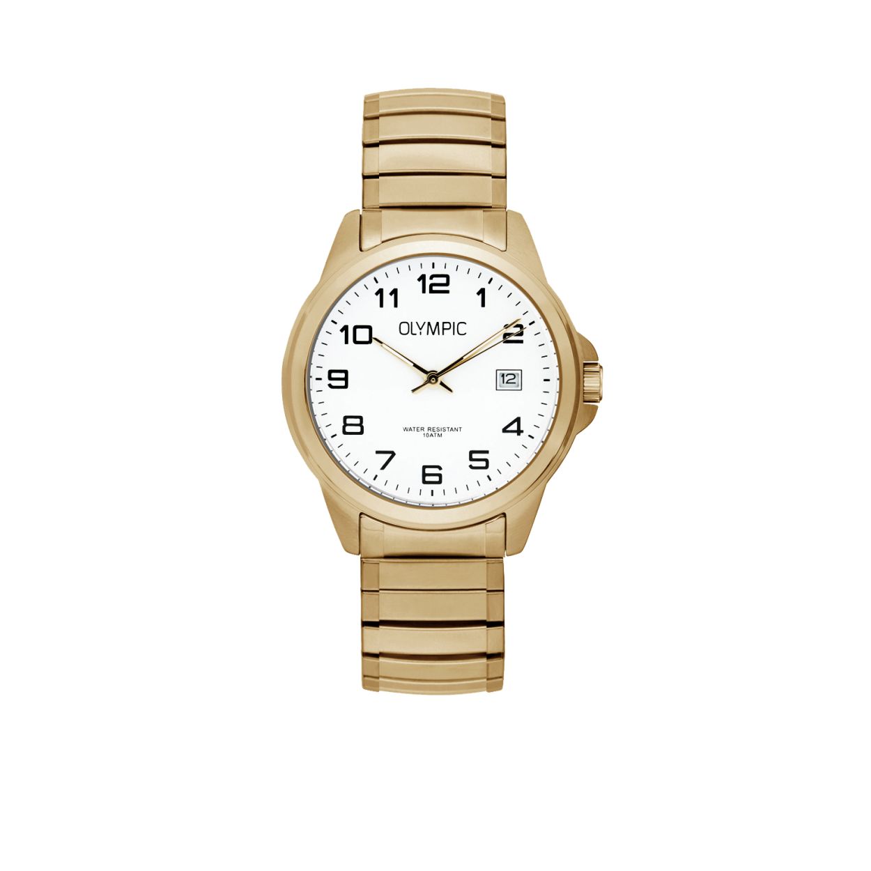Productomschrijving
Dit Goudkleurige heren horloge uit de Phoenix serie is comfortabel en makkelijk draagbaar door de Goudkleurige rekband. Het horloge heeft een quartz uurwerk, een witte wijzerplaat en is afgewerkt met mineraalglas. Dit model past bij elke outfit en iedere gelegenheid, of je nu sportief of chique gekleed gaat!

Specificaties
- Mineraalglas
- Ronde double horlogekast 
- Diameter 38 mm
- witte wijzerplaat
- double horlogeband
- 10 ATM ( Duiken en snorkelen )

Waterdichtheid 10 ATM
Dit horloge is bestand tegen watersporten, zoals zwemmen, duiken in het zwembad en snorkelen.

Verpakking & Garantie
De horloges worden geleverd in een verpakking met kussentje en bijgevoegd een garantieboekje. Op alle horloges van Olympic zit standaard drie jaar fabrieksgarantie.

Over Olympic
In 1956 werd aan de Jekerstraat in Amsterdam het horlogemerk Olympic opgericht. Een familiebedrijf dat in de loop der jaren uitgegroeid is tot ��n van de bekendste Nederlandse merken in de horloge- en sieradenbranche.

Van stoere chronografen tot slimline series, digitale uurwerken en elegante dameshorloges: Olympic is voor iedereen, ge�nspireerd op het dagelijks leven. De prijs-kwaliteitsverhouding staat bij Olympic hoog in het vaandel met prijzen die uiteenlopen van � 34,95 tot en met � 139,00 wordt standaard 3 jaar garantie geboden.

Bol.com is officieel dealer van Olympic horloges.