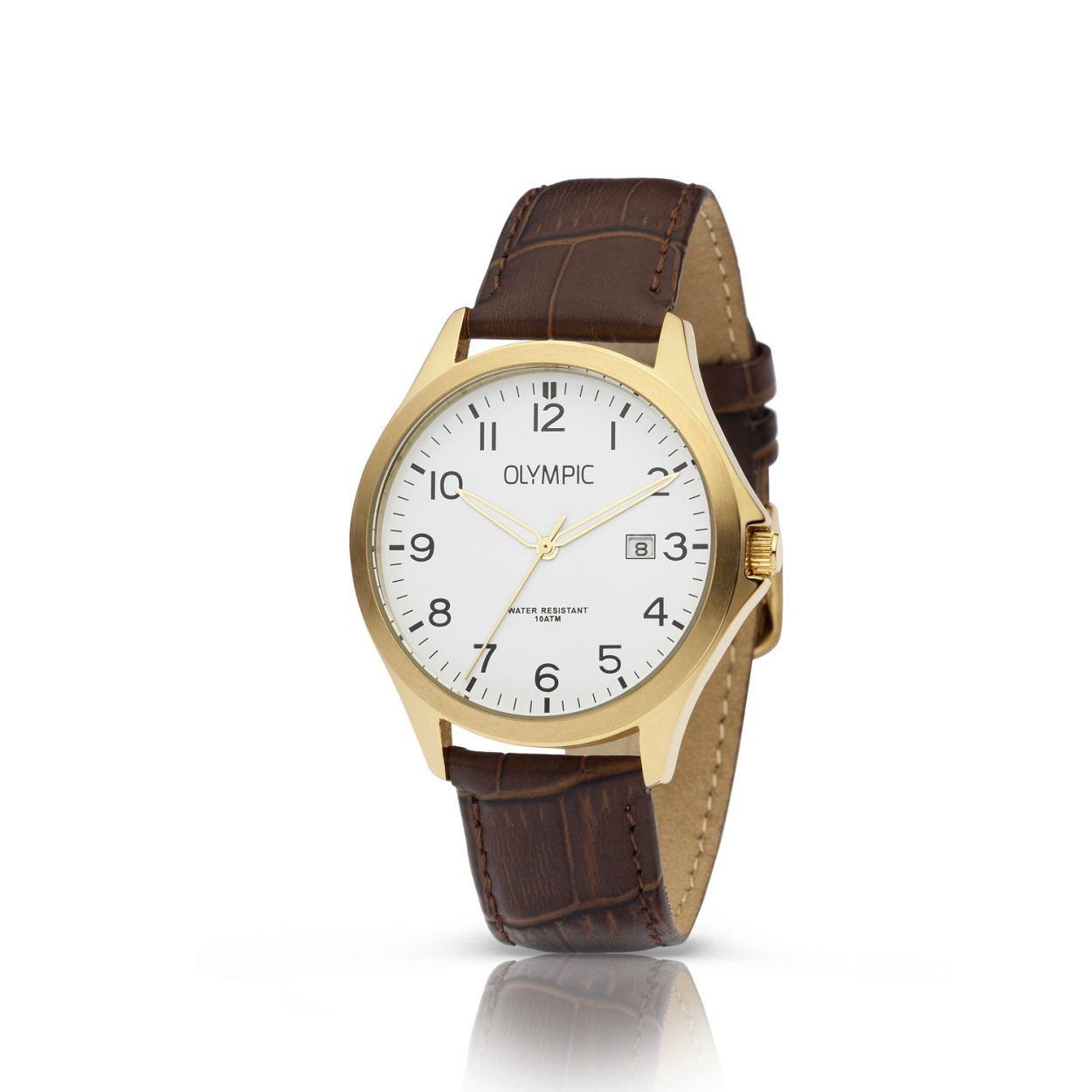 Olympic OL72HDL002 ROBIN - Horloge - Staal - Goudkleurig - 40mm
Dit unieke Olympic horloge met artikelnummer: OL72HDL002 is een klassiek herenhorloge. De goudkleurige stalen kast heeft een witte wijzerplaat met opvallende Arabische cijfers en een datumaanduiding. Aan het horloge zit een bruine leren band met een goudkleurige gesp. Het horloge heeft een mineraalglas, een afmeting van 40mm en is 10 ATM.

Waterdichtheid 10 ATM
Dit horloge is bestand tegen water bij het zwemmen en douchen. Dit horloge is niet bestand tegen (grote) waterdruk dus je kunt er niet mee duiken.

Het merk:
Een mooi horloge hoeft niet duur te zijn! Het Nederlandse horlogemerk Olympic levert stoere chronografen, slimline series, digitale uurwerken en elegante dameshorloges. De prijs-kwaliteitverhouding staat bij Olympic hoog in het vaandel met prijzen die uiteenlopen van € 34,95 tot en met € 139,00.

100% Nederlands ontwerp, waterdicht en standaard 3 jaar fabrieksgarantie.

Specificaties:
- Goudkleurige horlogekast
- Witte wijzerplaat
- Bruine leren band
- 10 ATM (Regen- & spatwaterdicht)
- Standaard 3 jaar fabrieksgarantie
- Mineraalglas