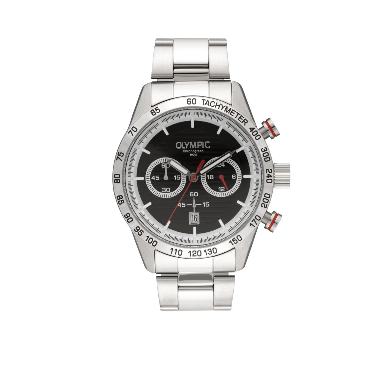 Voor de liefhebber van Olympic horloges, zou deze Olympic OL72HSS002 wel eens een schot in de roos kunnen zijn. Voor dit Olympic herenhorloge is er voor de kast gebruik gemaakt van het materiaal edelstaal en voor de band van edelstaal. Dit model heeft een quartz uurwerk. Het formaat van de diameter van 44 mm. van deze Olympic past perfect bij dit model. Samen met de kleur zwart van de wijzerplaat maakt dit deze Olympic Running OL72HSS003 compleet.

Waterdichtheid 10 ATM
Dit horloge is bestand tegen watersporten, zoals zwemmen, duiken in het zwembad en snorkelen.

Verpakking & Garantie
De horloges worden geleverd in een verpakking met kussentje en bijgevoegd een garantieboekje. Op alle horloges van Olympic zit standaard drie jaar fabrieksgarantie.

Over Olympic
In 1956 werd aan de Jekerstraat in Amsterdam het horlogemerk Olympic opgericht. Een familiebedrijf dat in de loop der jaren uitgegroeid is tot ��n van de bekendste Nederlandse merken in de horloge- en sieradenbranche.

Van stoere chronografen tot slimline series, digitale uurwerken en elegante dameshorloges: Olympic is voor iedereen, ge�nspireerd op het dagelijks leven. De prijs-kwaliteitsverhouding staat bij Olympic hoog in het vaandel met prijzen die uiteenlopen van � 34,95 tot en met � 139,00 wordt standaard 3 jaar garantie geboden.

 horloges.