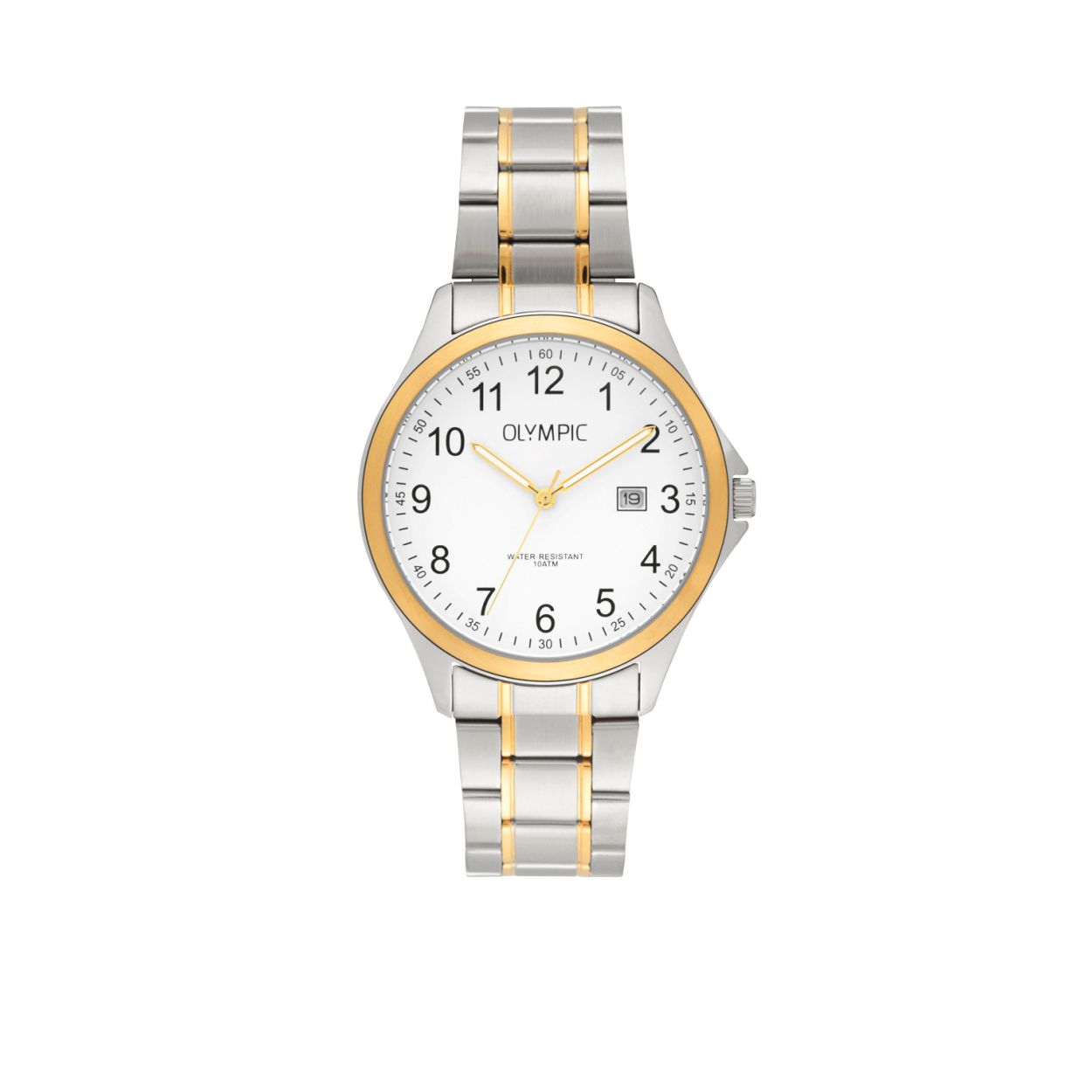 Dit bicolor heren horloge is sportief en tijdloos.

Specificaties
- Mineraalglas
- Ronde stalen horlogekast
- Diameter 40 mm
- Witte wijzerplaat
- Stalen horlogeband
- 10 ATM

Waterdichtheid 10 ATM
Dit horloge is bestand tegen water bij het zwemmen en douchen. Dit horloge is niet bestand tegen (grote) waterdruk dus je kunt er niet mee duiken.

Op alle horloges van Olympic zit standaard drie jaar fabrieksgarantie.