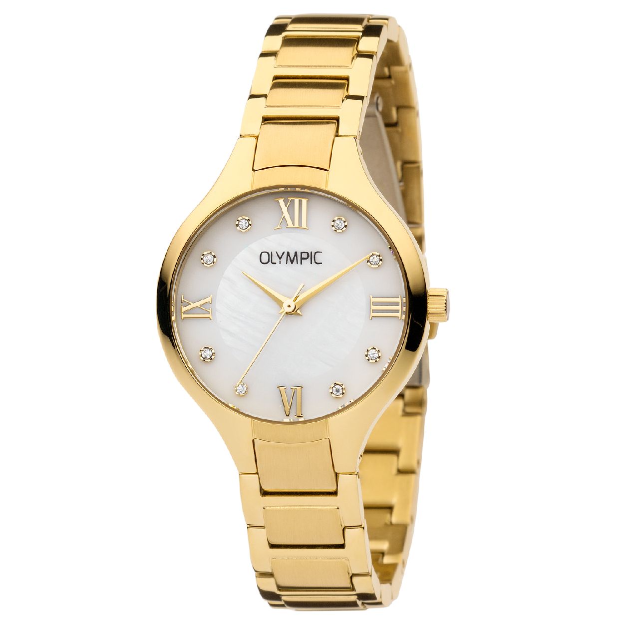 Olympic OL88DDD005 Capri Horloge - Staal - Goudkleurig - 32mm

Productomschrijving
Dit dameshorloge uit de Capri serie van Olympic doet ons verlangen naar tropische oorden. De parelmoeren wijzerplaat gecombineerd met kristalsteentjes straalt een en al luxe uit! De OL88DDD005 heeft een quartz uurwerk, een goudkleurige stalen horlogeband en is afgewerkt met mineraalglas. 

Waterdichtheid 5 ATM
Dit horloge is bestand tegen water bij het zwemmen en douchen. Dit horloge is niet bestand tegen (grote) waterdruk dus je kunt er niet mee duiken.

Het merk
Een mooi horloge hoeft niet duur te zijn! Het Nederlandse horlogemerk Olympic levert stoere chronografen, slimline series, digitale uurwerken en elegante dameshorloges. De prijs-kwaliteitverhouding staat bij Olympic hoog in het vaandel met prijzen die uiteenlopen van � 34,95 tot en met � 139,00.

100% Nederlands ontwerp, waterdicht en standaard 3 jaar fabrieksgarantie.

Specificaties
- Ronde kastvorm, 32mm
- Goudkleurige stalen horlogekast
- Parelmoer wijzerplaat
- Goudkleurige stalen horlogeband
- 5 ATM (Regen- & spatwaterdicht)
- EAN: 8718465783599
- Standaard 3 jaar fabrieksgarantie
