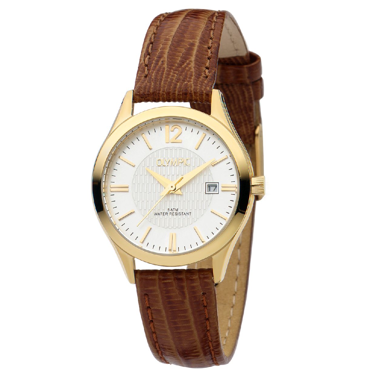 Olympic OL88DDL002 Prato Horloge - Leer - Donker naturel - 29mm

Productomschrijving
Stijlvol & klassiek! Dit goudkleurige dameshorloge met datumaanduiding uit de Prato serie van Olympic is een echte eyecatcher. Het bewerkte middelste gedeelte van de zilverkleurige wijzerplaat met goudkleurige index en de bruine leren band met krokoprint geven het horloge een geheel eigen karakter. De OL88DDL002 is perfect te stijlen met een business look, maar geeft ook je casual outfits een extra boost!

Waterdichtheid 5 ATM
Dit horloge is bestand tegen water bij het zwemmen en douchen. Dit horloge is niet bestand tegen (grote) waterdruk dus je kunt er niet mee duiken.


Het merk
Een mooi horloge hoeft niet duur te zijn! Het Nederlandse horlogemerk Olympic levert stoere chronografen, slimline series, digitale uurwerken en elegante dameshorloges. De prijs-kwaliteitverhouding staat bij Olympic hoog in het vaandel met prijzen die uiteenlopen van � 34,95 tot en met � 139,00.

100% Nederlands ontwerp, waterdicht en standaard 3 jaar fabrieksgarantie.

Specificaties
- Ronde kastvorm, 29mm
- Goudkleurige stalen horlogekast
- Zilverkleurige wijzerplaat
- Bruine leren horlogeband
- 3 ATM (Regen- & spatwaterdicht)
- EAN: 8718465783773
- Standaard 3 jaar fabrieksgarantie
