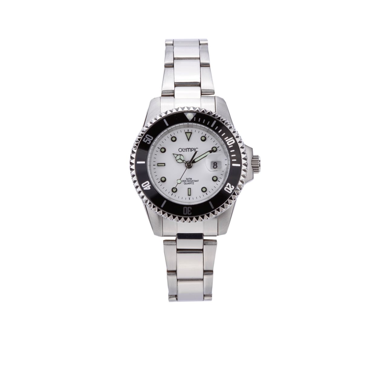 Dit sportieve dames horloge van Olympic is Zilverkleurig. De band van het horloge is van Staal. Het horloge heeft een kastdiameter van 28mm.  Olympic  Het horlogemerk van Nederlandse bodem kenmerkt zich door een goede kwaliteit tegen een betaalbare prijs. Om dit te bevestigen geeft Olympic drie jaar fabrieksgarantie op al haar modellen. De meeste horloges van Olympic zijn van staal of titanium. Alleen de digitale serie is vervaardigd van hoogwaardig kunststof. Het design richt zich vooral op functionaliteit, zo zijn de heren modellen altijd uitgerust met een datum aanduiding of met een dag/datum aanduiding. Voor dames zijn er modieuze horloges tot horloges met een klassieke stijl. Olympic biedt met haar collectie een ruime keuze aan. Bent u opzoek naar gedegen horloge zijn of een robuuste chronograaf? 
