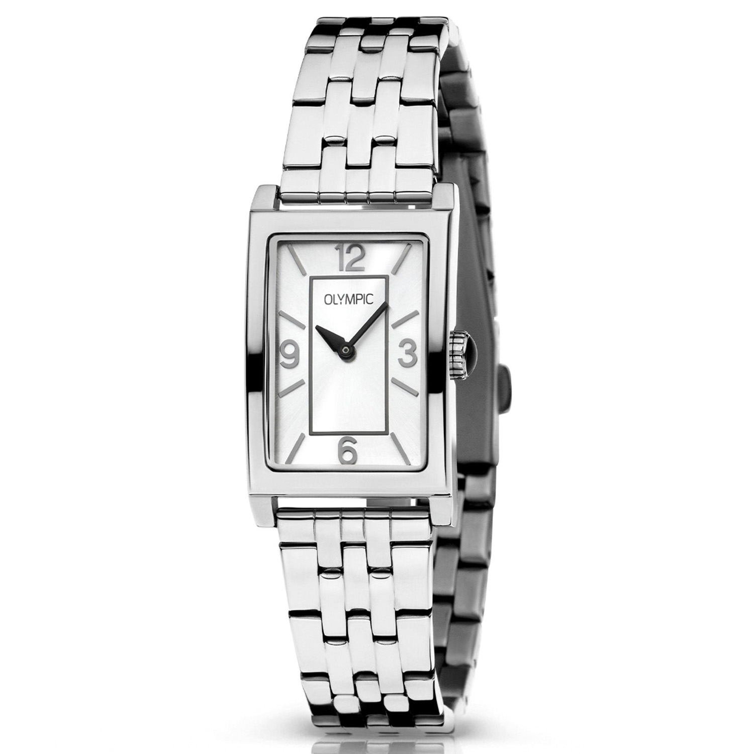 Olympic OL89DSS016 MAXIMA Horloge - Staal - Bracelet - Zilver - 15x23mm
Dit unieke Olympic horloge met artikelnummer: OL89DSS016 is een chique dameshorloge. De rechthoekige stalen kast heeft een strakke bezel en een zilverkleurige wijzerplaat. Op de wijzerplaat zijn de 3, 6, 9 en de 12 in arabische cijfers duidelijk weergegeven en is een rechthoekig kader aangebracht, dit geeft het horloge een klassieke uitstraling. Aan de rechthoekige kast zit een zilverkleurige schakelband met een vouwsluiting. Het horloge heeft een mineraalglas en is 5ATM.

Waterdichtheid 10ATM
Dit horloge is bestand tegen water bij het zwemmen en douchen. Dit horloge is niet bestand tegen (grote) waterdruk dus je kunt er niet mee duiken.
