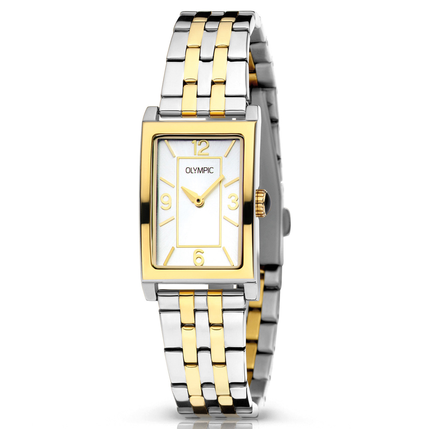 De Olympic Horloge  is een elegante polshorloge met een rechthoekige kast van roestvrij staal en mineraalglas. Het heeft een analoge wijzerplaat en een zilverkleurige, antiallergische roestvrijstalen band van 16 mm breed. Waterbestendig tot niveau 5. Draag tijdens alledaagse activiteiten voor een stijlvolle en tijdloze uitstraling. Perfect voor elke gelegenheid!