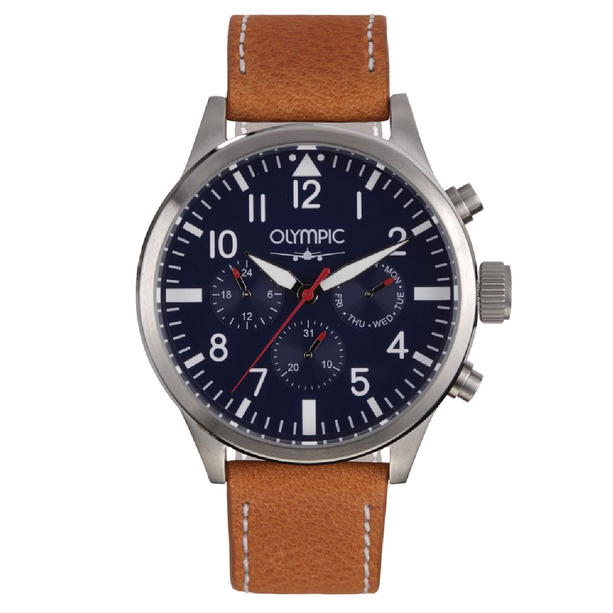 Olympic OL89HSL040 Skydive Horloge - Leer - Bruin - 46mm

Productomschrijving
Het Skydive model (OL89HSL040) van Olympic is een multifunctie herenhorloge met een sportief uiterlijk! Het horloge heeft een quartz uurwerk, een heldere blauwe wijzerplaat en een robuuste horlogekast van 46 mm. Daarnaast beschikt het horloge over een dagdatum aanduiding.  

Waterdichtheid 5 ATM
Dit horloge is bestand tegen water bij het zwemmen en douchen. Dit horloge is niet bestand tegen (grote) waterdruk dus je kunt er niet mee duiken.

Het merk
Een mooi horloge hoeft niet duur te zijn! Het Nederlandse horlogemerk Olympic levert stoere chronografen, slimline series, digitale uurwerken en elegante dameshorloges. De prijs-kwaliteitverhouding staat bij Olympic hoog in het vaandel met prijzen die uiteenlopen van � 34,95 tot en met � 139,00.

100% Nederlands ontwerp, waterdicht en standaard 3 jaar fabrieksgarantie.

Specificaties
- Ronde kastvorm, 46mm
- Zilverkleurige stalen horlogekast
- Blauwe wijzerplaat
- Bruine leren horlogeband
- 5 ATM (Regen- & spatwaterdicht)
- EAN: 8718465668711
- Standaard 3 jaar fabrieksgarantie
