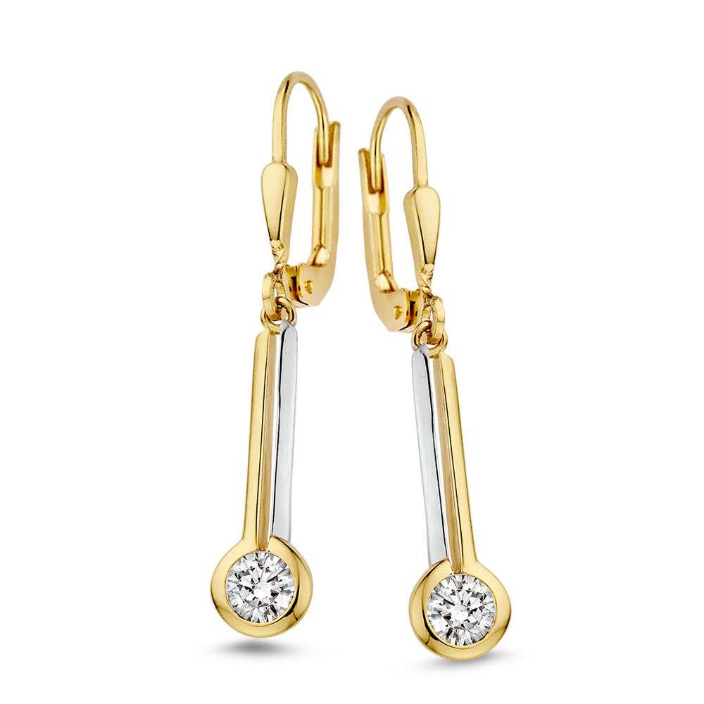 Speelse oorhaken in bicolor uitvoering, met hangers gezet met zirkonia.�
