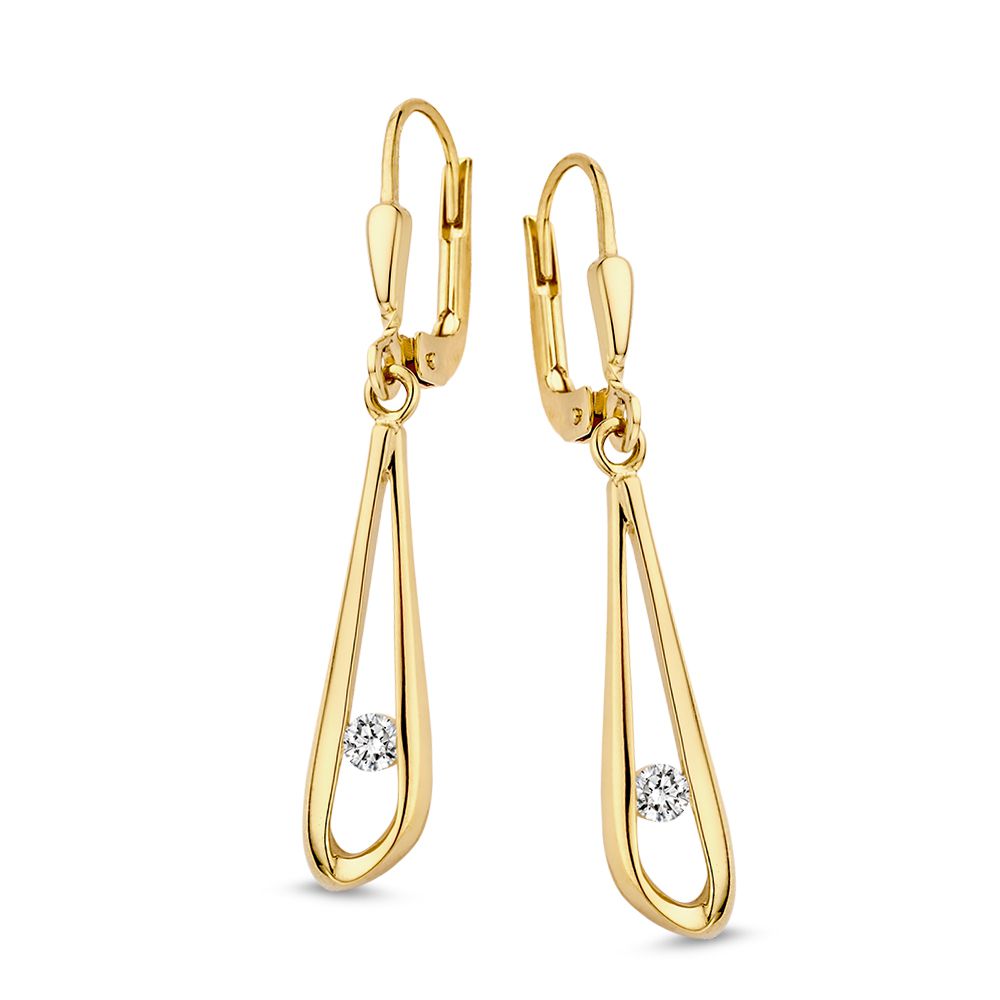 Geelgouden oorhaken met zirkonia.�
