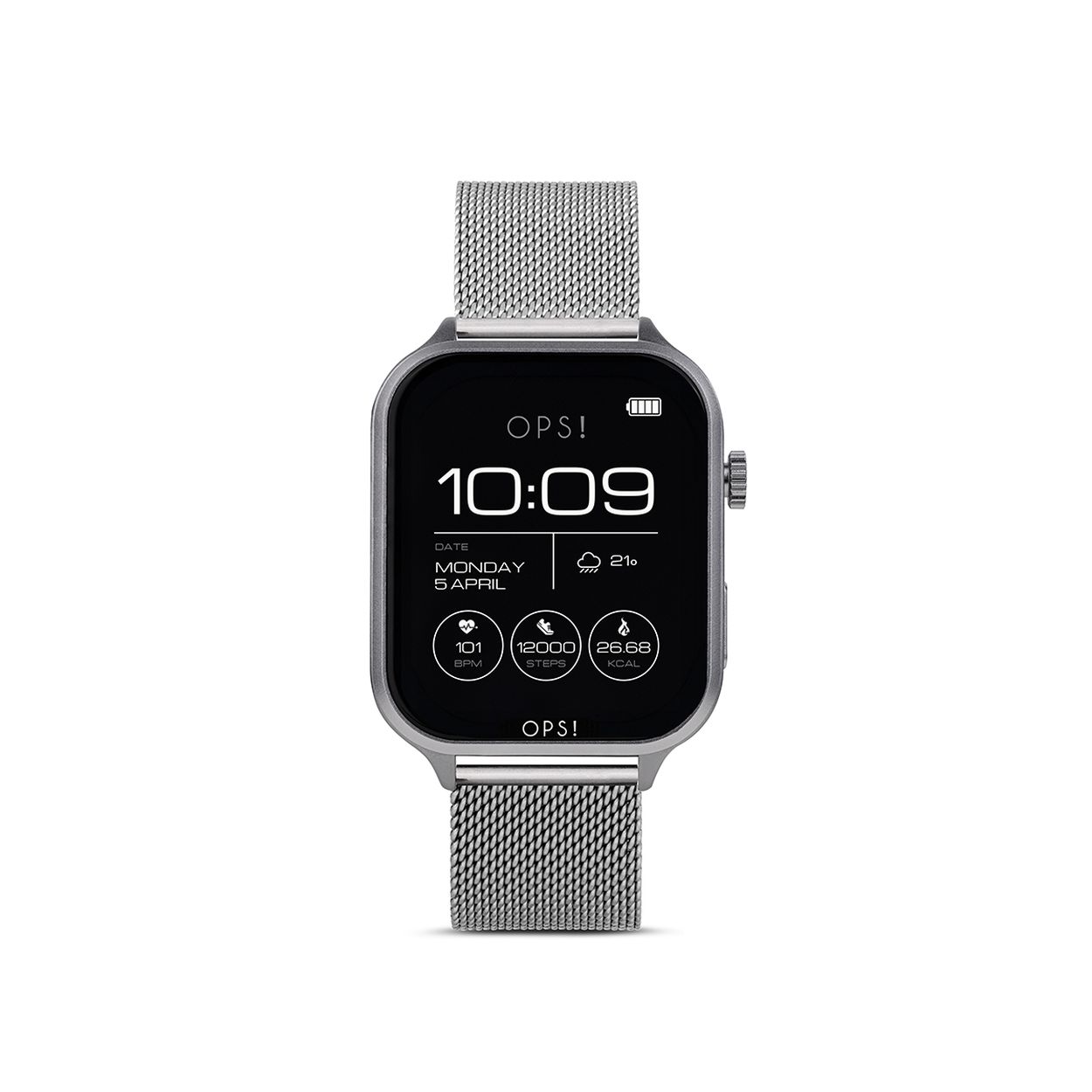 Deze zilverkleurige OPS! Smartwatch Call Max Amoled Mesh heeft een AMOLED-display en vele handige functies zoals bellen en notificaties ontvangen. Het slimme horloge kan op verschillende manieren gedragen worden, zoals om de pols of als accessoire aan een tas. Het is het perfecte accessoire voor een moderne en trendy look. Met dit horloge ben je altijd verbonden en stijlvol.