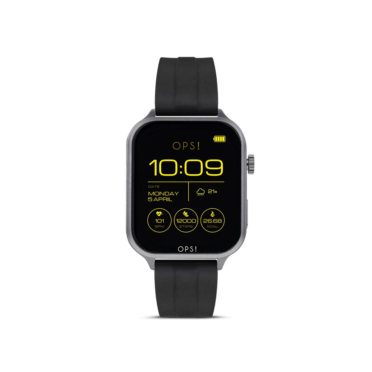 Deze zilveren OPS! Smartwatch Call Max Amoled is voorzien van een siliconen band in het zwart. De smartwatch heeft vele handige functies, zoals het ontvangen van oproepen en het weergeven van notificaties. Het is het beste om de smartwatch losjes om de pols te dragen voor optimaal comfort en functionaliteit. Maak je outfit compleet met deze stijlvolle en handige smartwatch!