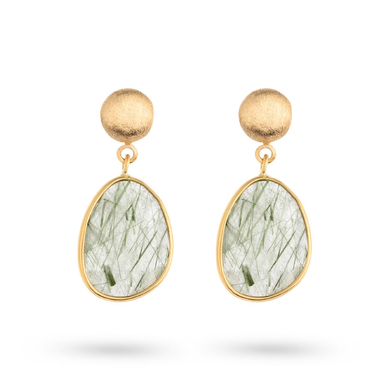 Gouden oorstekers met rutielkwarts van Italo Bottene - Bijhorende ketting met hanger ook verkrijgbaar - Materiaal: 18 kt geel goud/rutielkwarts