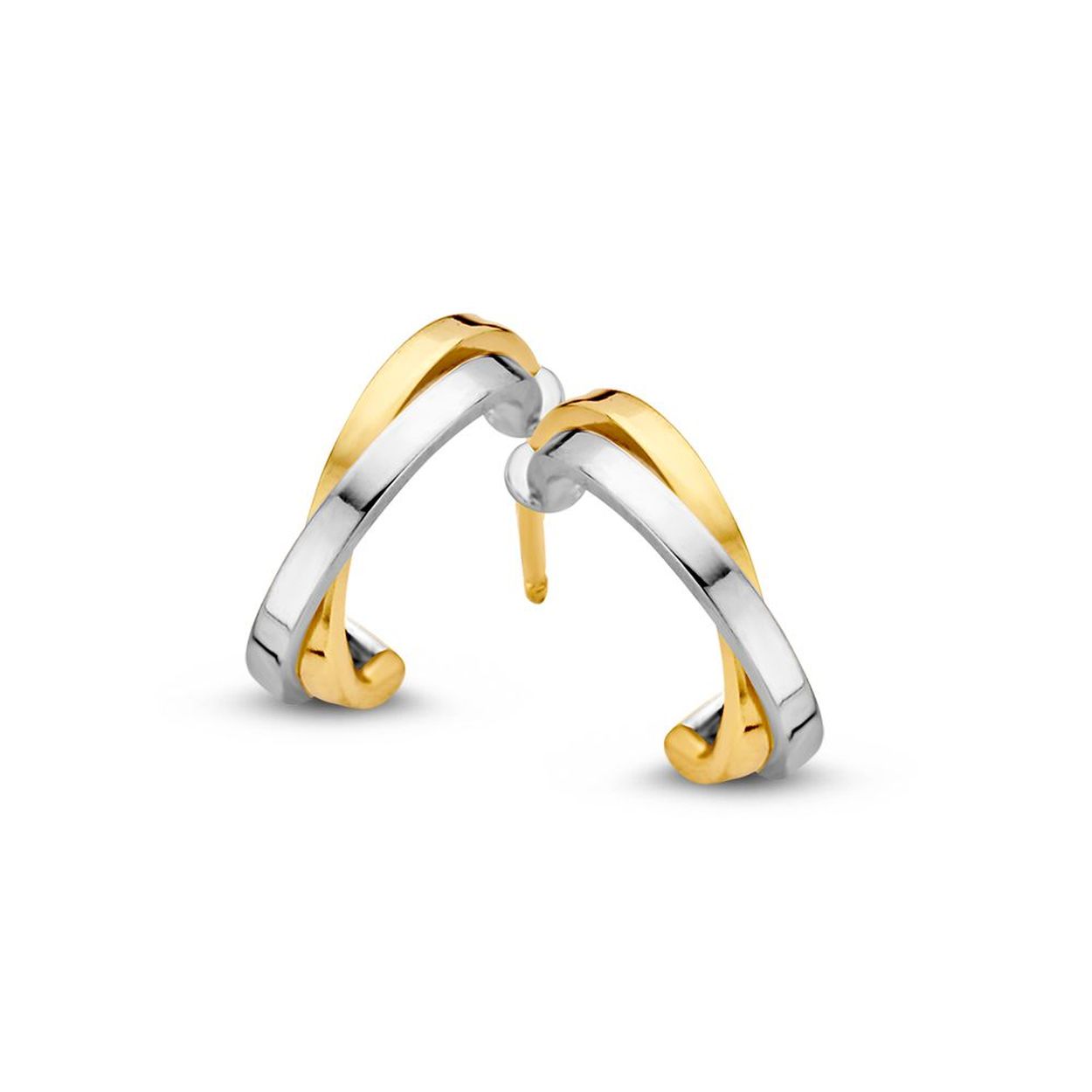 Bicolor gouden Excellent Jewelry oorringen met steker.