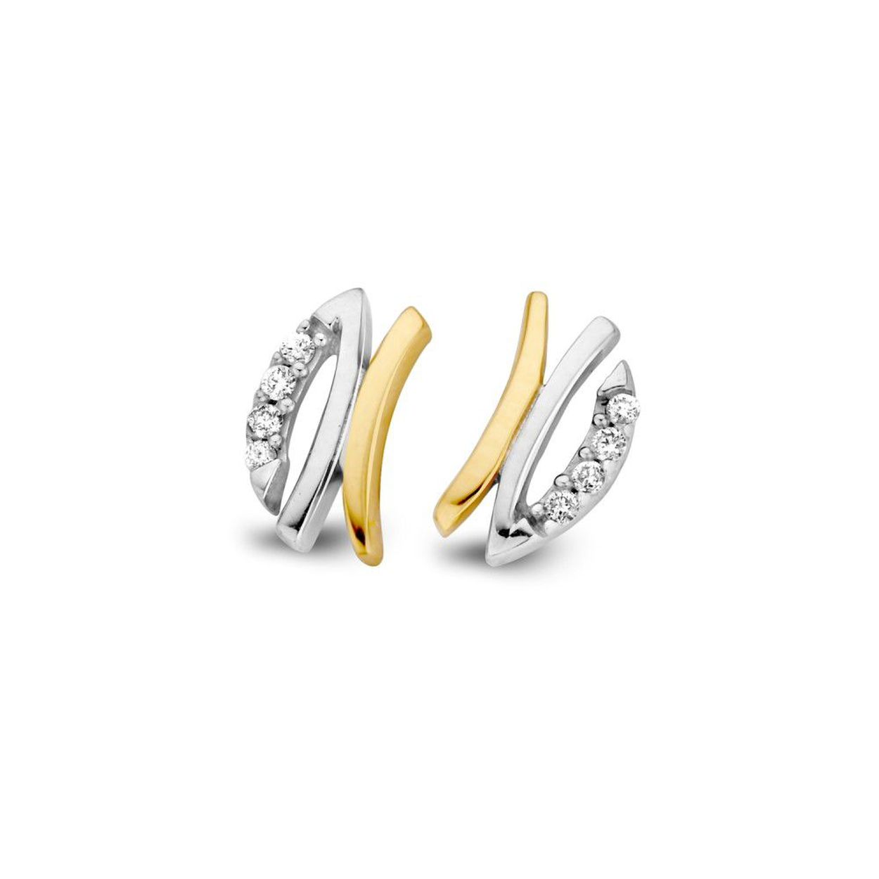 Bicolor wit- en geelgouden oorstekers met�briljant. Deze oorstekers worden geleverd met 14 karaat�poussettes.�
