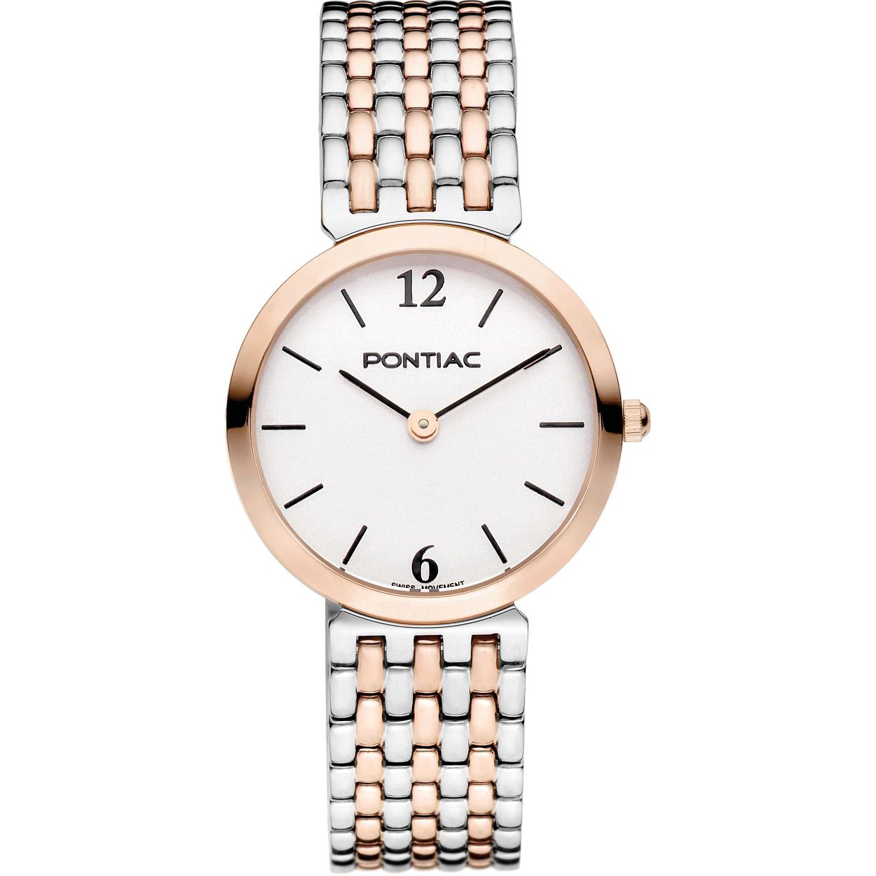 Dit dameshorloge is van het merk Pontiac. Het is een horloge gemaakt van edelstaal. De diameter van de kast is28 mm.
De verdere specificaties van het horloge zijn als volgt:
Glassoort: saffier kristal
Kastmateriaal: edelstaal
Waterdichtheid: 5 ATM
Techniek: quartz
Kastvorm: Rond
Kastkleur: Rosegoud
Bandmateriaal: Edelstaal
Bandkleur: Zilver
Wijzerplaatkleur: Wit