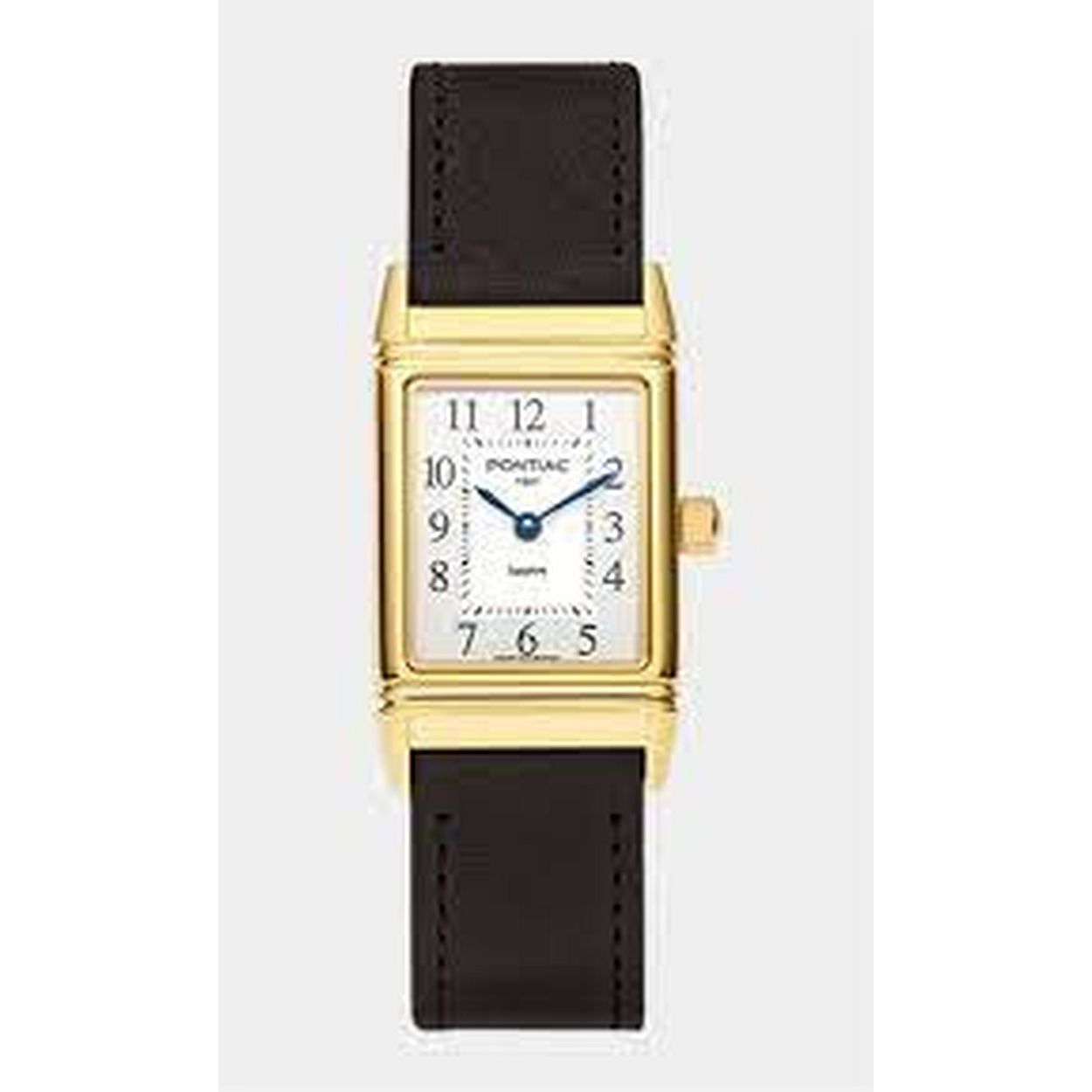 Dit dameshorloge is van het merk Pontiac. Het is een horloge gemaakt van edelstaal. De diameter van de kast is36.
De verdere specificaties van het horloge zijn als volgt:
Glassoort: saffier
Bandmateriaal: Leer
Bandkleur: Zwart
Kastkleur: Goud
Kastvorm: Rechthoek
Wijzerplaatkleur: Wit
Waterdichtheid: 5