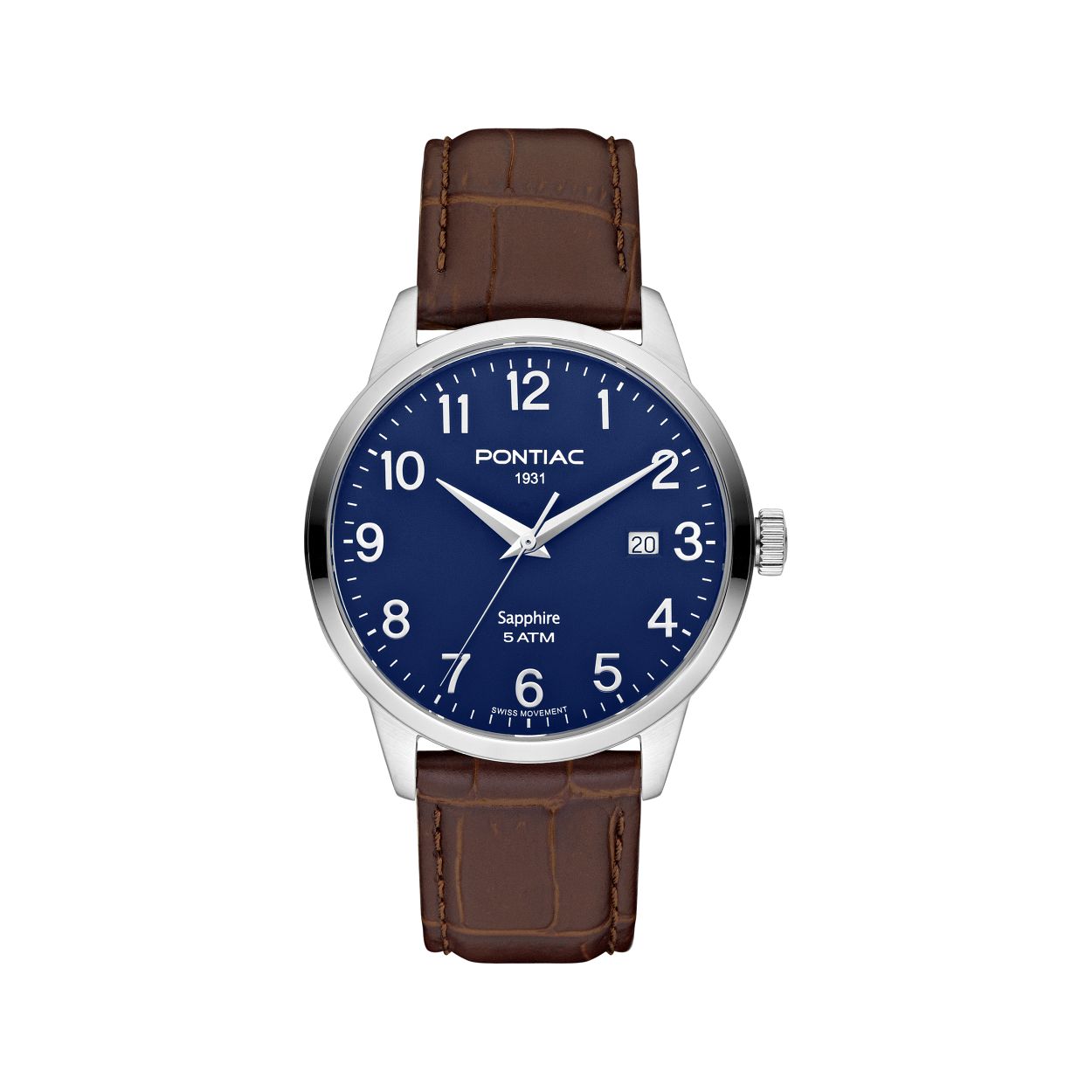 Dit herenhorloge is van het merk Pontiac. Het is een horloge gemaakt van edelstaal. De diameter van de kast is40 mm.
De verdere specificaties van het horloge zijn als volgt:
Glassoort: saffier kristal
Kastmateriaal: edelstaal
Waterdichtheid: 5 ATM
Techniek: quartz
Kastvorm: Rond
Kastkleur: Zilver
Bandmateriaal: Leer
Bandkleur: Bruin
Wijzerplaatkleur: Blauw