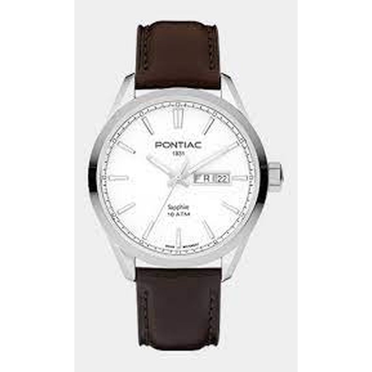 Dit herenhorloge is van het merk Pontiac. Het is een horloge gemaakt van edelstaal. De diameter van de kast is42.
De verdere specificaties van het horloge zijn als volgt:
Glassoort: saffier
Bandmateriaal: Leer
Bandkleur: Bruin
Kastkleur: Zilver
Kastvorm: Rond
Wijzerplaatkleur: Wit
Waterdichtheid: 10