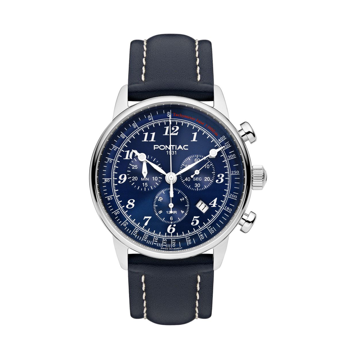 Dit herenhorloge is van het merk Pontiac. Het is een horloge gemaakt van edelstaal. De diameter van de kast is42 mm.
De verdere specificaties van het horloge zijn als volgt:
Glassoort: saffier kristal
Kastmateriaal: edelstaal
Waterdichtheid: 5 ATM
Techniek: quartz
Kastvorm: Rond
Kastkleur: Zilver
Bandmateriaal: Leer
Bandkleur: Blauw
Wijzerplaatkleur: Blauw