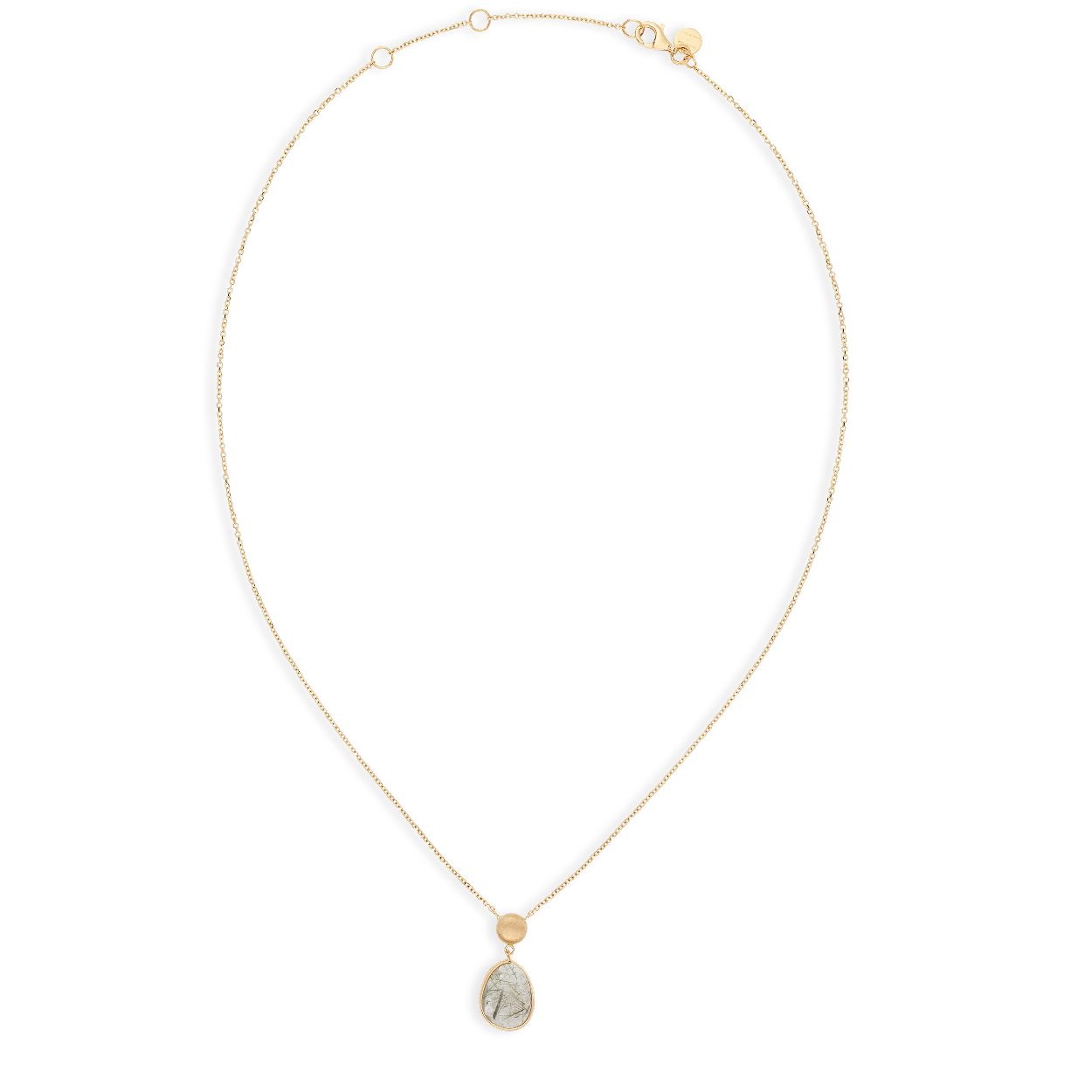 Dit is een collier van het merk Italo Bottene. De kleur van het sieraad is geelgoud. Dit sieraad bevat de edelsteen: quartz. De kleur van deze edelsteen is: groen.