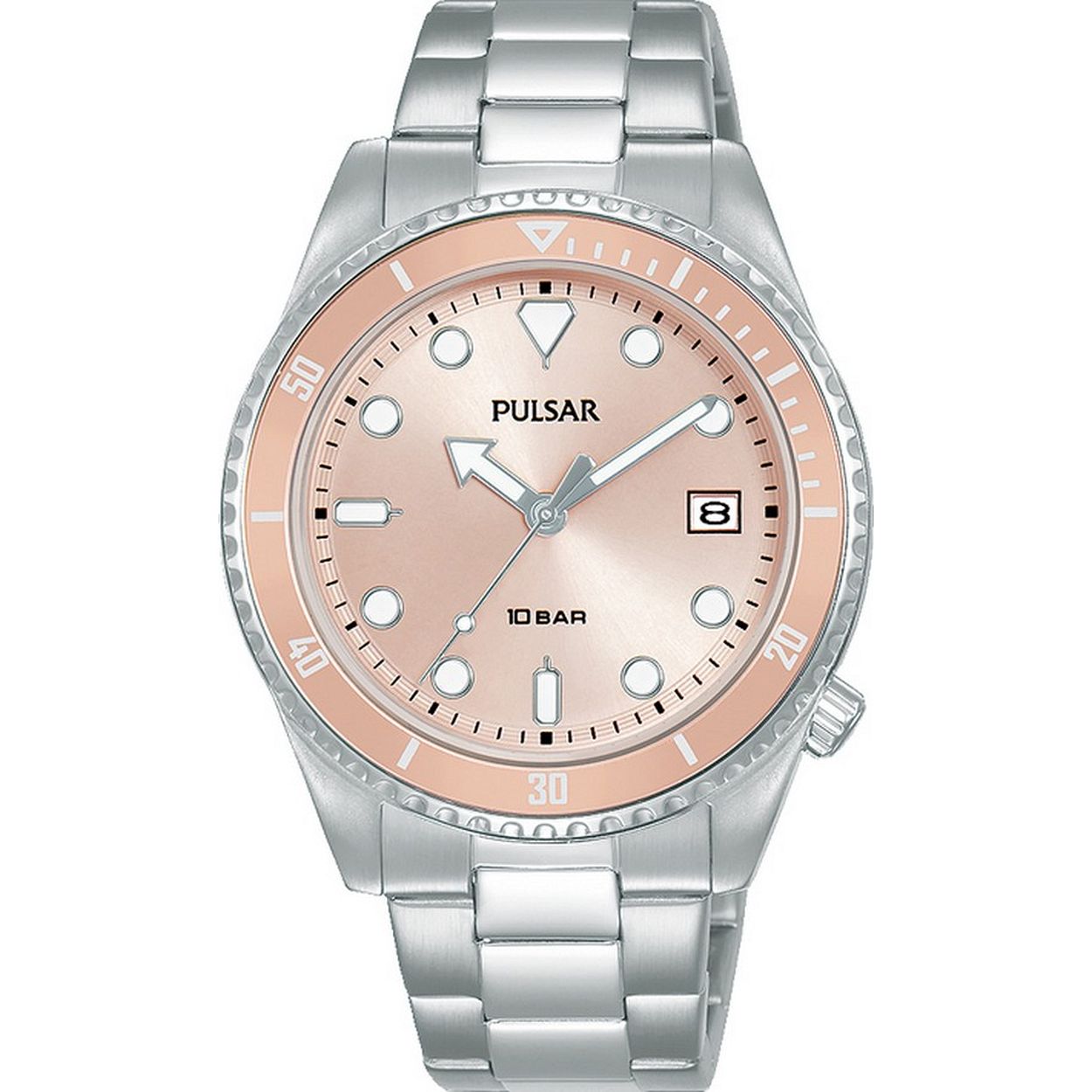 Pulsar PG8333X1 horloge beschikt over een quartz uurwerk en een prachtige zilverkleurige band. De kleur van de kast van dit dameshorloge is zilverkleurig. Het glas van dit horloge is gemaakt van een sterk hardlex mineraal glas glas. Dit prachtige horloge van Pulsar is gemaakt van staal.Met een kastgrootte van 36 mm en een dikte van 10,2 mm past dit horloge u vast leuk. De wijzerplaat is in de kleur rosé.
