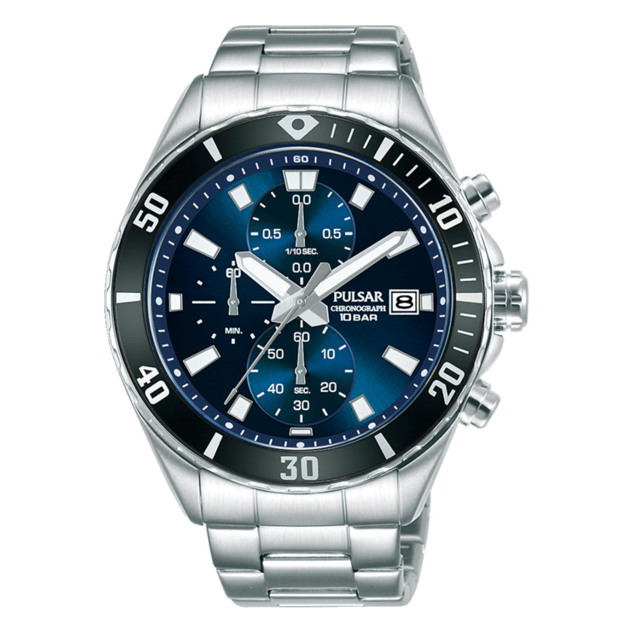 Dit herenhorloge is van het merk Pulsar. Het is een chronograaf horloge gemaakt van staal. De diameter van de kast is 43.5 mm en de kast is 13 mm dik.
De verdere specificaties van het horloge zijn als volgt:
Glassoort: hardlex mineraal glas
Bandbreedte: 20
Kastmateriaal: staal
Waterdichtheid: 10 ATM
Techniek: quartz