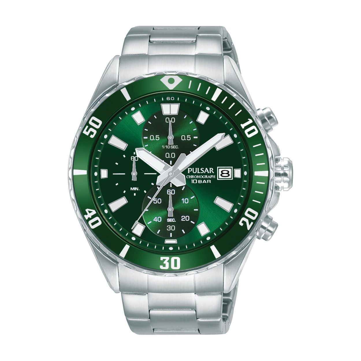 Dit herenhorloge is van het merk Pulsar. Het is een chronograaf horloge gemaakt van staal. De diameter van de kast is 43.5 mm en de kast is 13 mm dik.
De verdere specificaties van het horloge zijn als volgt:
Glassoort: hardlex mineraal glas
Bandbreedte: 20
Kastmateriaal: staal
Waterdichtheid: 10 ATM
Techniek: quartz