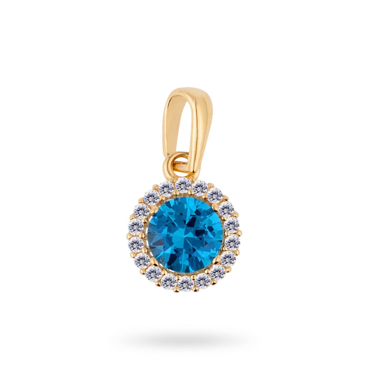 Dit is een hanger van het merk Swing Jewels. De kleur van het sieraad is geelgoud. Dit sieraad bevat de edelsteen: zirconia. De kleur van deze edelsteen is: blauw.