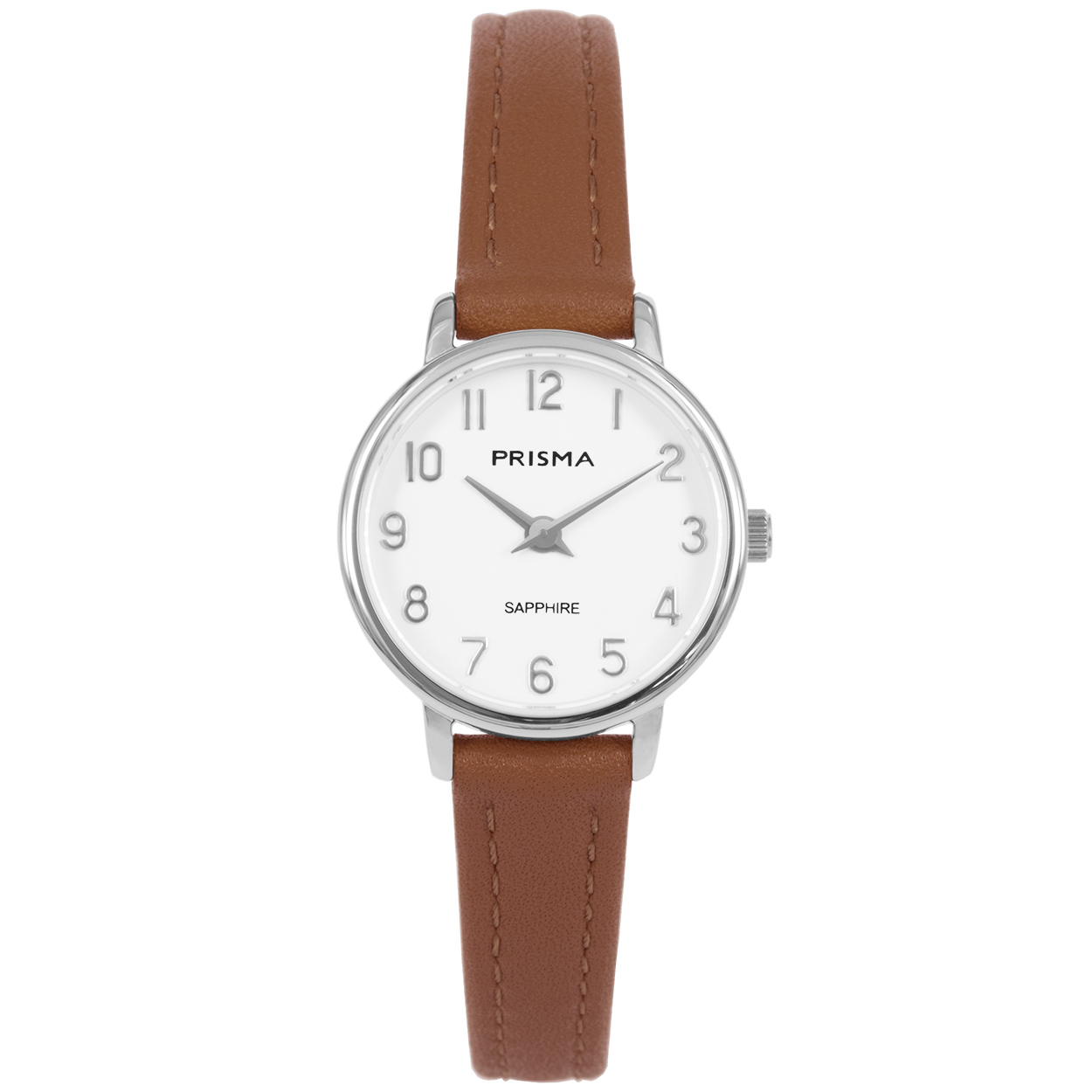 Prisma horloge 1731 dames edelstaal saffierglas

- band echt leer bruin (bruin kleurig stiksel)
- wijzerplaat wit met zilvere cijfers (arabisch)
- glas is zeer krasvast
- duidelijke tijdsweergave
- spat waterdicht: handenwassen, regen
- quartz
- maat kast 23mm (breedte) 6,5mm (dikte)