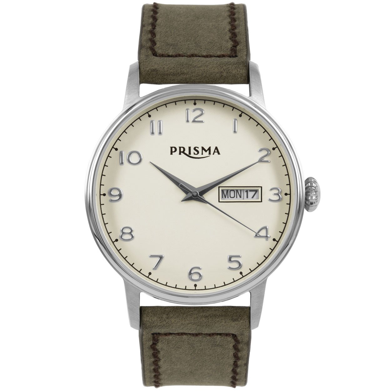Prisma horloge 2799 heren edelstaal 

Algemeen
Geslacht: heren
Model: P.2799

Voordelen
- band  milaneese/mesh
- wijzerplaat creme met zilvere cijfers (arabisch)
- dagveld
- mat kalfsleder
- duidelijke tijdsweergave
- spat waterdicht: handenwassen, regen
- quartz
- maat kast 40mm (breedte) 12mm (dikte)