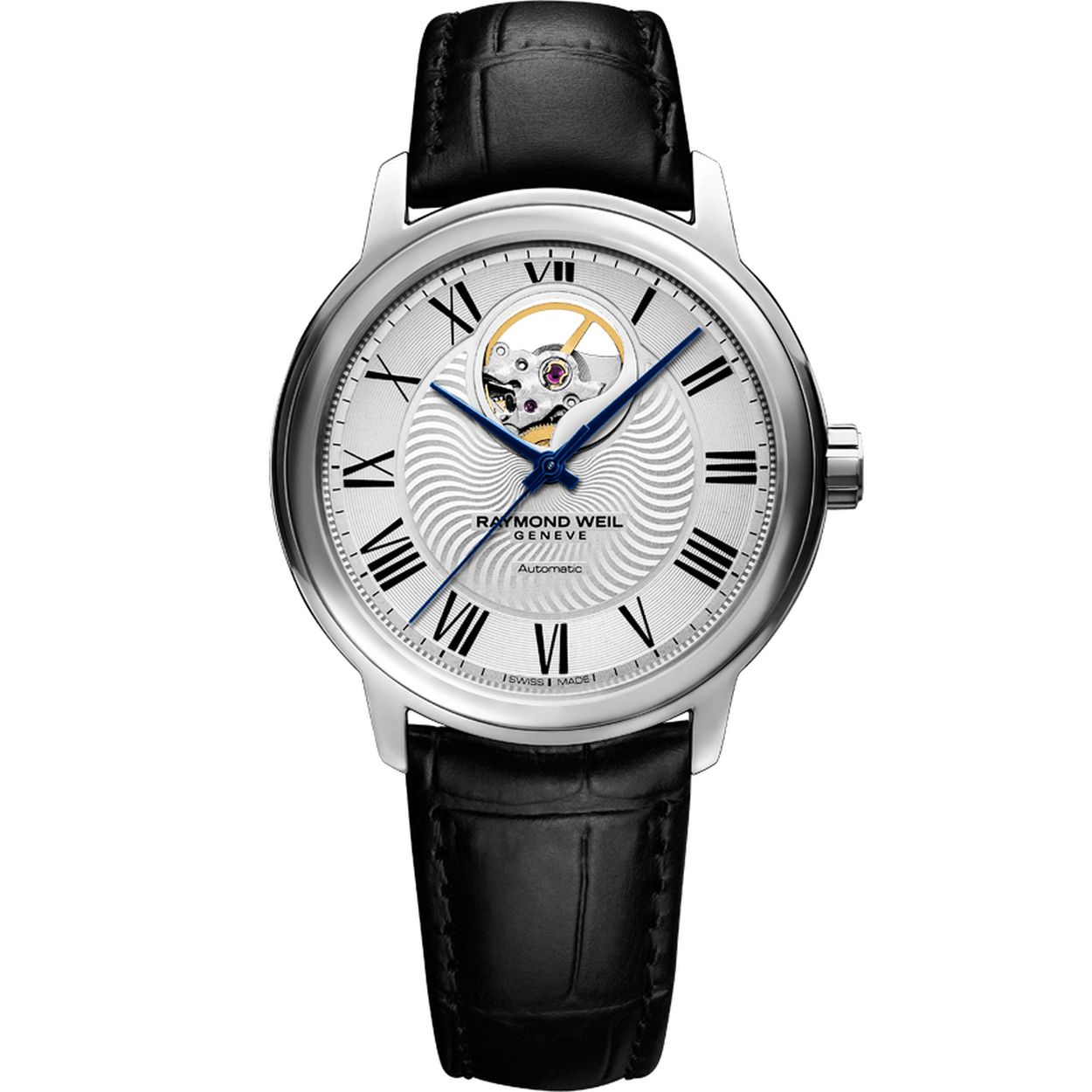 Elegant herenhorloge van Raymond Weil, geschikt voor business en vrijetijd. Het horloge heeft een uit roestvrij staal vervaardigde behuizing met saffierglas en een lederen bandje. De aantrekkelijke details dragen bij aan het klassieke ontwerp van het horloge, onafhankelijk van aan wiens pols het gedragen wordt.