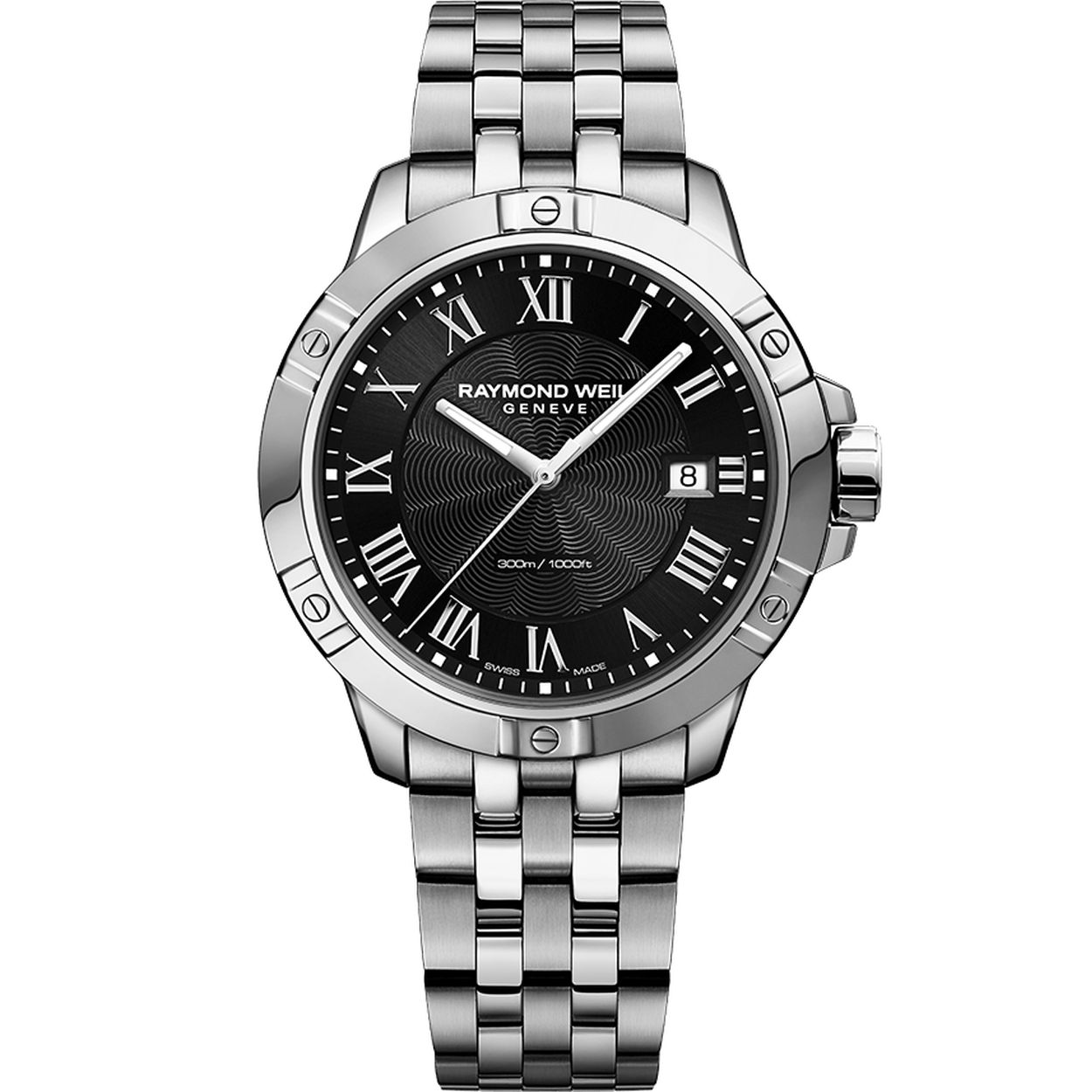 Het tango Classic herenhorloge met zwarte stalen armband heeft een ronde kast van roestvrij staal met een diameter van 41 mm, een verfijnde zwarte wijzerplaat met zilveren Romeinse cijfers en een datumvenster op 3 uur. Het tango Classic zwarte stalen armbandhorloge voor heren is uitgerust met een quartz uurwerk, waterbestendigheid tot 300 meter met een krasbestendig oppervlak en biedt duurzaamheid in een horloge in armbandstijl, perfect voor de actieve man. Met het datumvenster op 3 uur kunt u zowel de datum als de tijd in één simpele blik op de pols controleren.