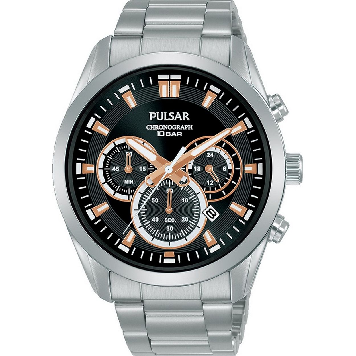 Pulsar Chrono Heren horloge PT3A93X1 voor heren.

Het horloge heeft een quartz uurwerk. De wijzerplaat is zwart en is afgedekt met hardlex. De band is gemaakt van rvs.