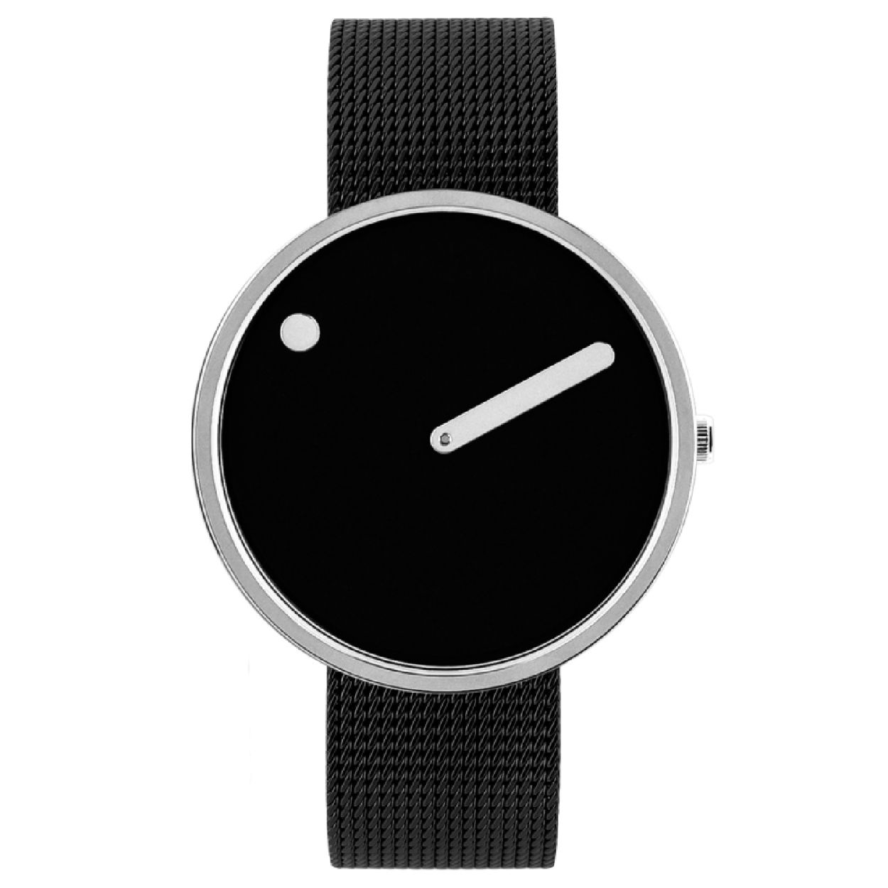 PICTO Horloge 40 mm zwarte plaat en stalen kast met zwart stalen milanese band