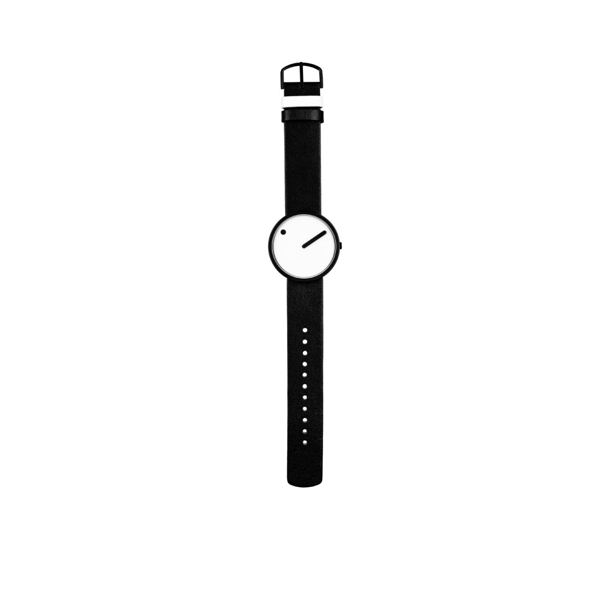 Picto 43379
Dit zwarte Picto horloge met witte wijzerplaat heeft een minimalistisch en strak Scandinavisch design. De band van het horloge is van leer.

HET MERK
Steen Georg Christensen ontwikkelde samen met Erling Andersen een idee: ze wilden het eerste horloge cre�ren met een roterende wijzerplaat, ge�nspireerd op de middeleeuwse kerkklok. Een stip op de wijzerplaat geeft het uur aan en een wijzer de minuten. Het horloge genaamd �Picto� is vernoemd naar de Picten, een  Keltische stam die bekend stonden om hun gebruik van tatoeages en body paintings. Na de lancering in 1984, werd Picto al snel een sensatie in de internationale design scene. Picto is het merk voor liefhebbers van origineel design.

SPECIFICATIES
- Roterende witte wijzerplaat
- Zwarte stalen horlogekast 
- Zwarte tijdsaanduiding
-  � 40 mm
- Zwart lederen horlogeband
 
... is officieel dealer van Picto.