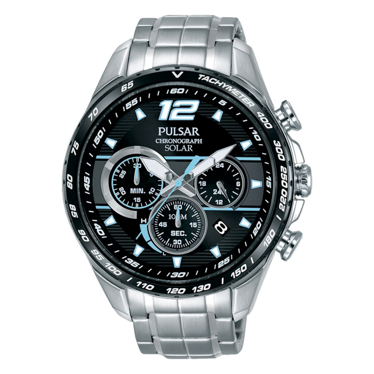 Dit herenhorloge is van het merk Pulsar. Het is een chronograaf horloge gemaakt van staal. De diameter van de kast is 45.1 mm en de kast is 12.1 mm dik.
De verdere specificaties van het horloge zijn als volgt:
Glassoort: hardlex mineraal glas
Bandbreedte: 20
Kastmateriaal: staal
Waterdichtheid: 10 ATM
Techniek: solar