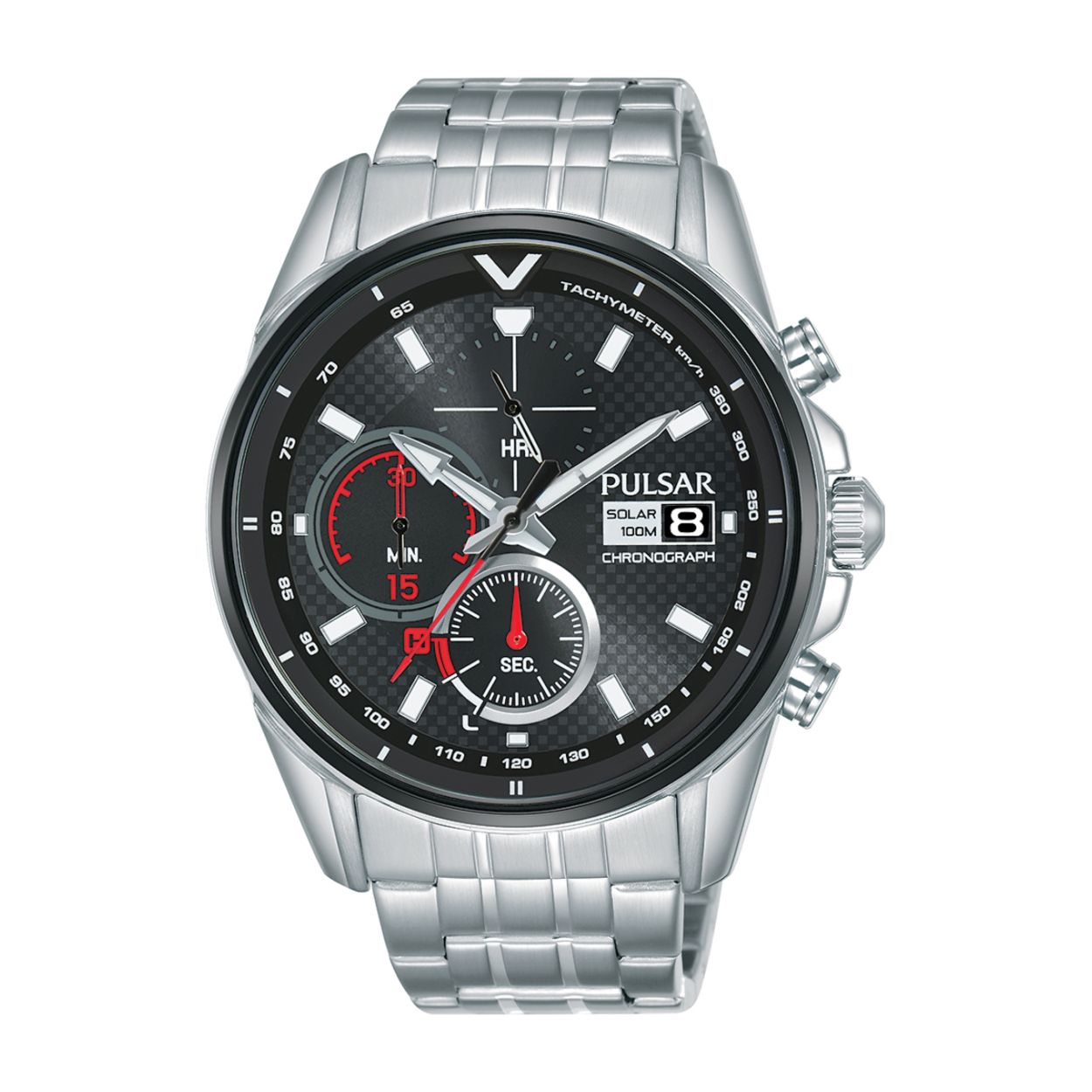 Dit herenhorloge is van het merk Pulsar. Het is een chronograaf horloge gemaakt van staal. De diameter van de kast is 43.5 mm en de kast is 12 mm dik.
De verdere specificaties van het horloge zijn als volgt:
Glassoort: hardlex mineraal glas
Bandbreedte: 20
Kastmateriaal: staal
Waterdichtheid: 10 ATM
Techniek: solar