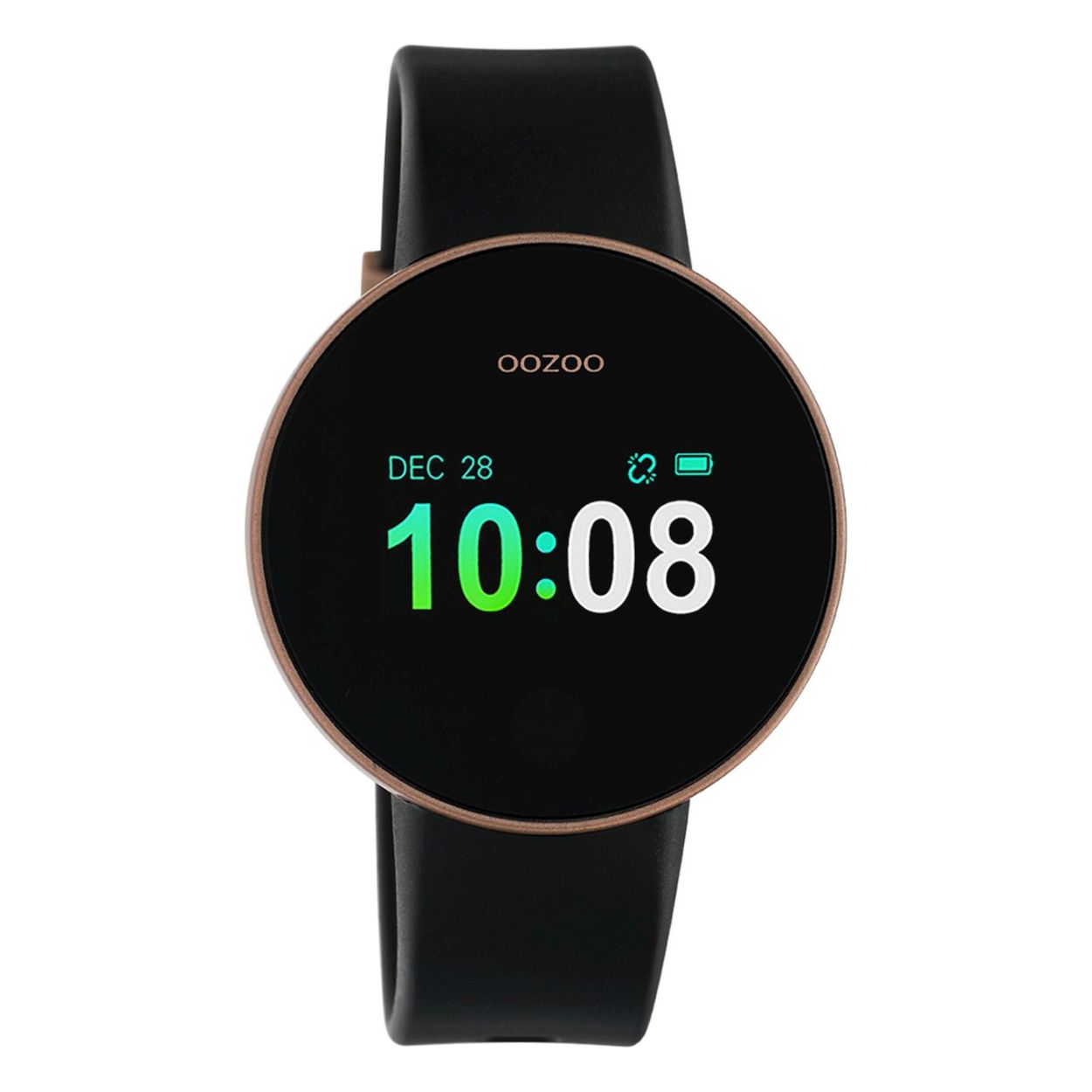 Blijf fit! De smartwatch is uitgerust met een hartslag- en bloeddrukmonitor. Daarnaast heeft de horloge een stappen- en calorieënteller. Met de slaap monitor kunt u uw slaap monitoren van lichte slaap, diepe slaap en wakker.

Blijf up-to-date!
Naast de fit- en gezondheidsfuncties zijn er ook een aantal coole functies, die ervoor zorgen dat jij up-to-date blijft. Zo kun je al jouw notificaties en oproepen ontvangen en heeft de smartwatch een stopwatch.

Blijf bij jezelf!
Deze OOZOO smartwatch heeft een kunststof band. Daarnaast kun je uit drie verschillende achtergronden kiezen voor jouw smartwatch.

Blijf opgeladen!
De smartwatch is gemakkelijk door de smartwatch in te pluggen in een USB-oplader of USB-port en de batterij gaat wel tot 7 dagen mee!

Breedte band: 20 mm
Diameter kast: 40 mm
Schermgrootte: 0,96 inch TFT
Waterdicht: IP67 (1 meter diep water voor max. 30 minuten)
Batterijcapaciteit: 80 mAh
Kan met zowel Android als IOS telefoons worden gekoppeld(vanaf iOS 8.0/Android 4.4)