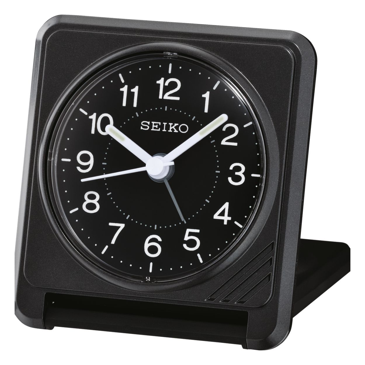 Deze wekker is van het merk Seiko. De wekker heeft een lengte van 80 millimeter, een hoogte van 75 millimeter en een dikte van 23 millimeter. De wekker is zwart van kleur.
