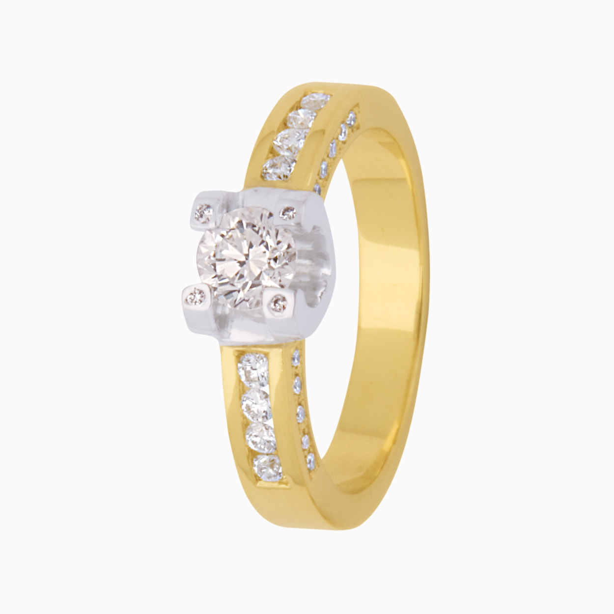 14kt gouden Elite ring, 1x 0.08 + 6x 0.015=0.17ct