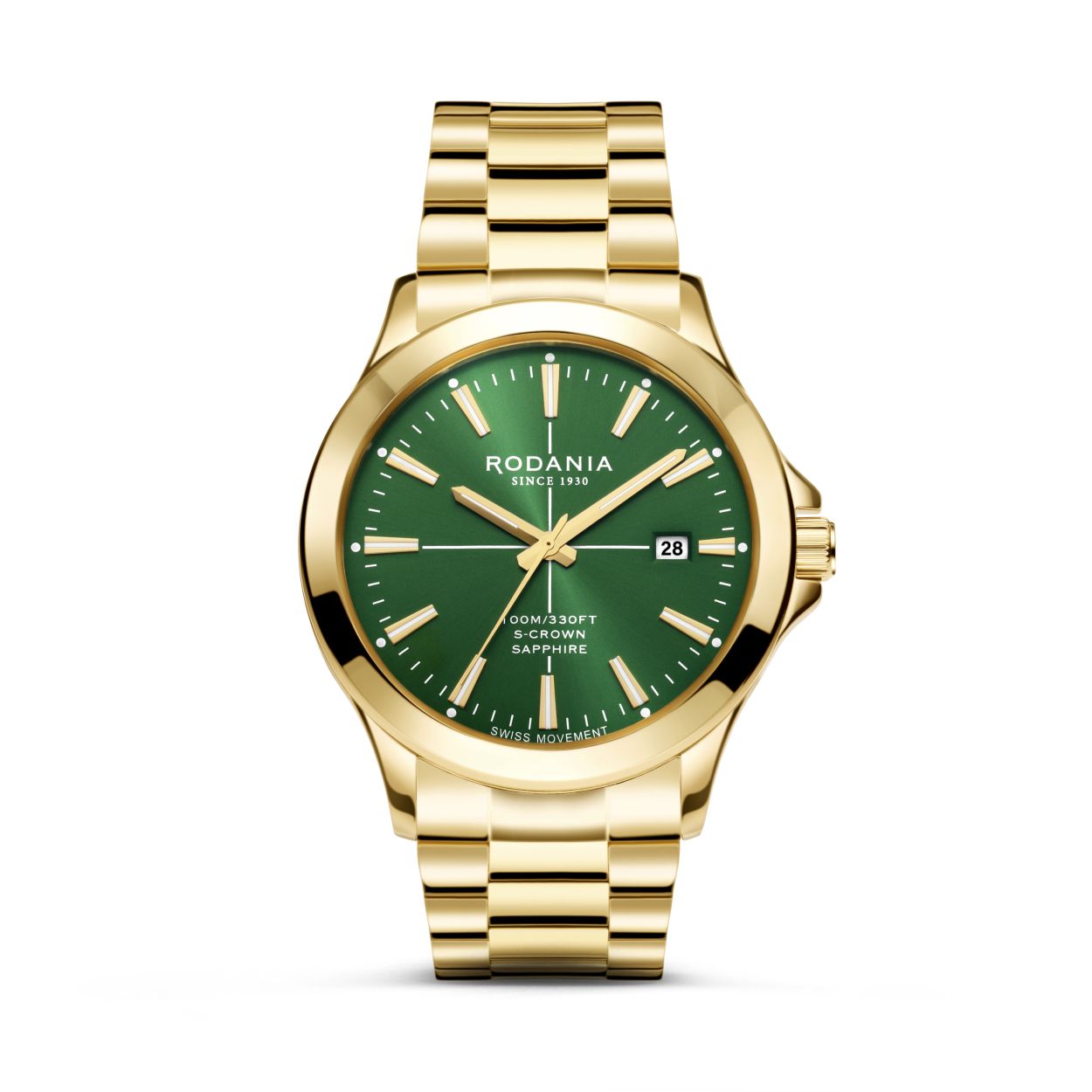 Dit elegante Rodania Herenhorloge, model RODR17025, is een stijlvolle keuze voor elke gelegenheid. Met een groene wijzerplaat en een vergulde gouden kast van 42 mm, is het waterbestendig tot 10 atm. Gemaakt van roestvrij staal met saffierglas, en een zilverkleurige band. Ideaal als polshorloge, draagt comfortabel en voegt een verfijnde touch toe aan elke outfit.