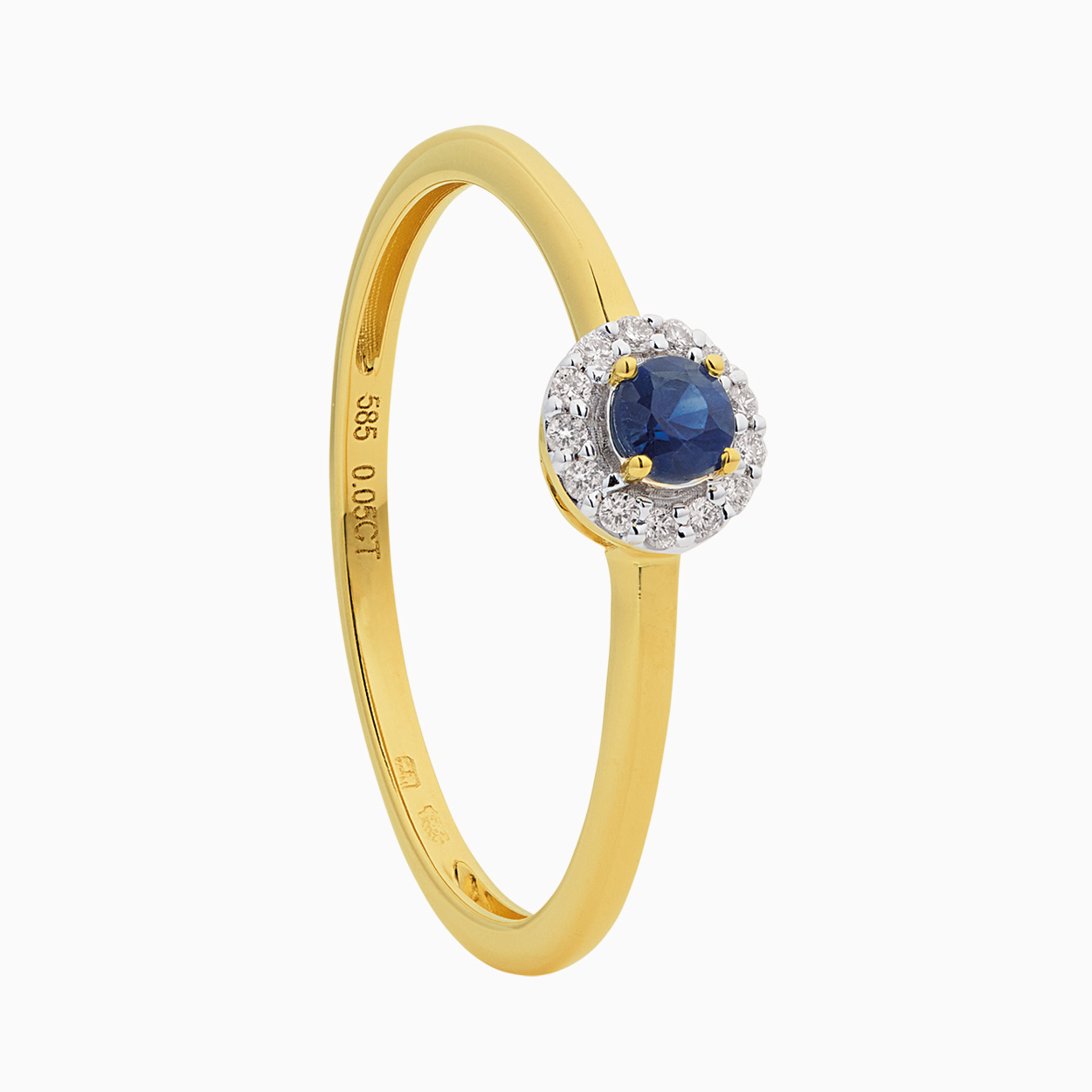 R2021/6 Saffier Ring met 0.05 crt diamant en saffier. maat 17.5